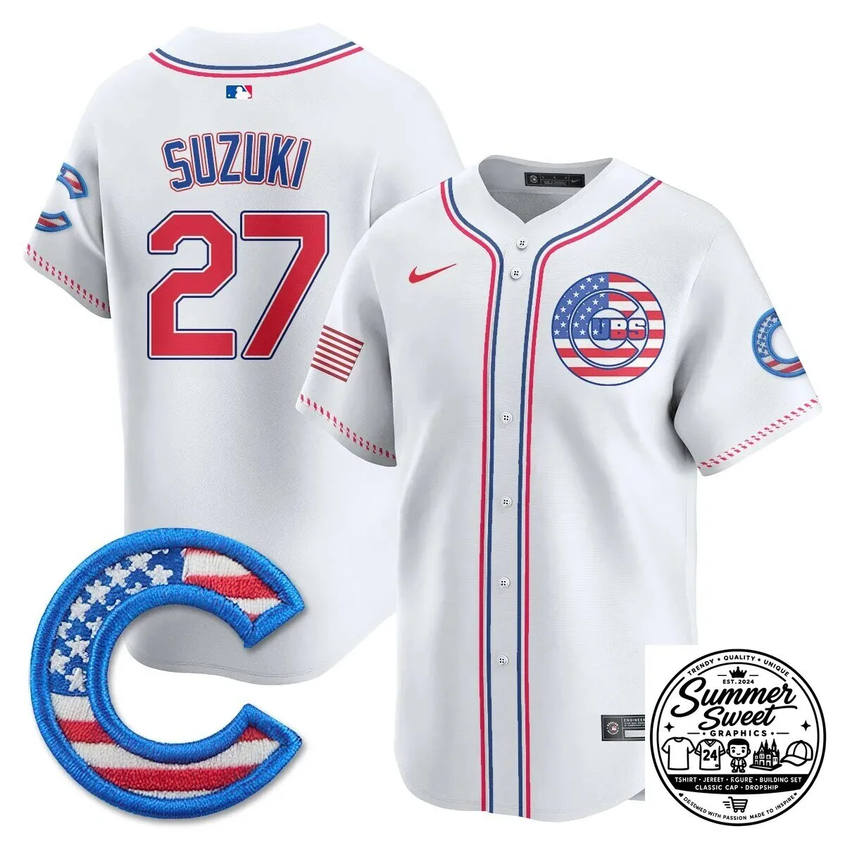 Fourth of July Chicago Cubs Ian Happ Baseball Jersey 64 Fourth of July Chicago Cubs Ian Happ Baseball Jersey