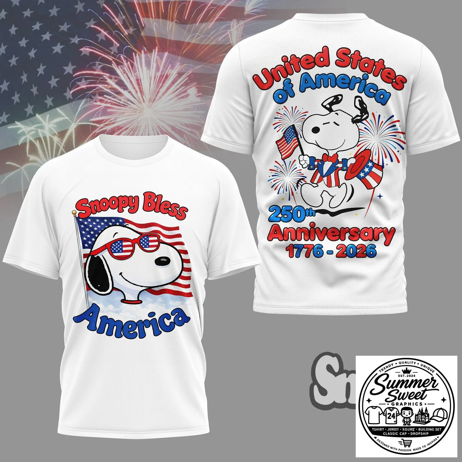 Fourth of July Snoopy American Flag Patriotic T-Shirt for Men and Women