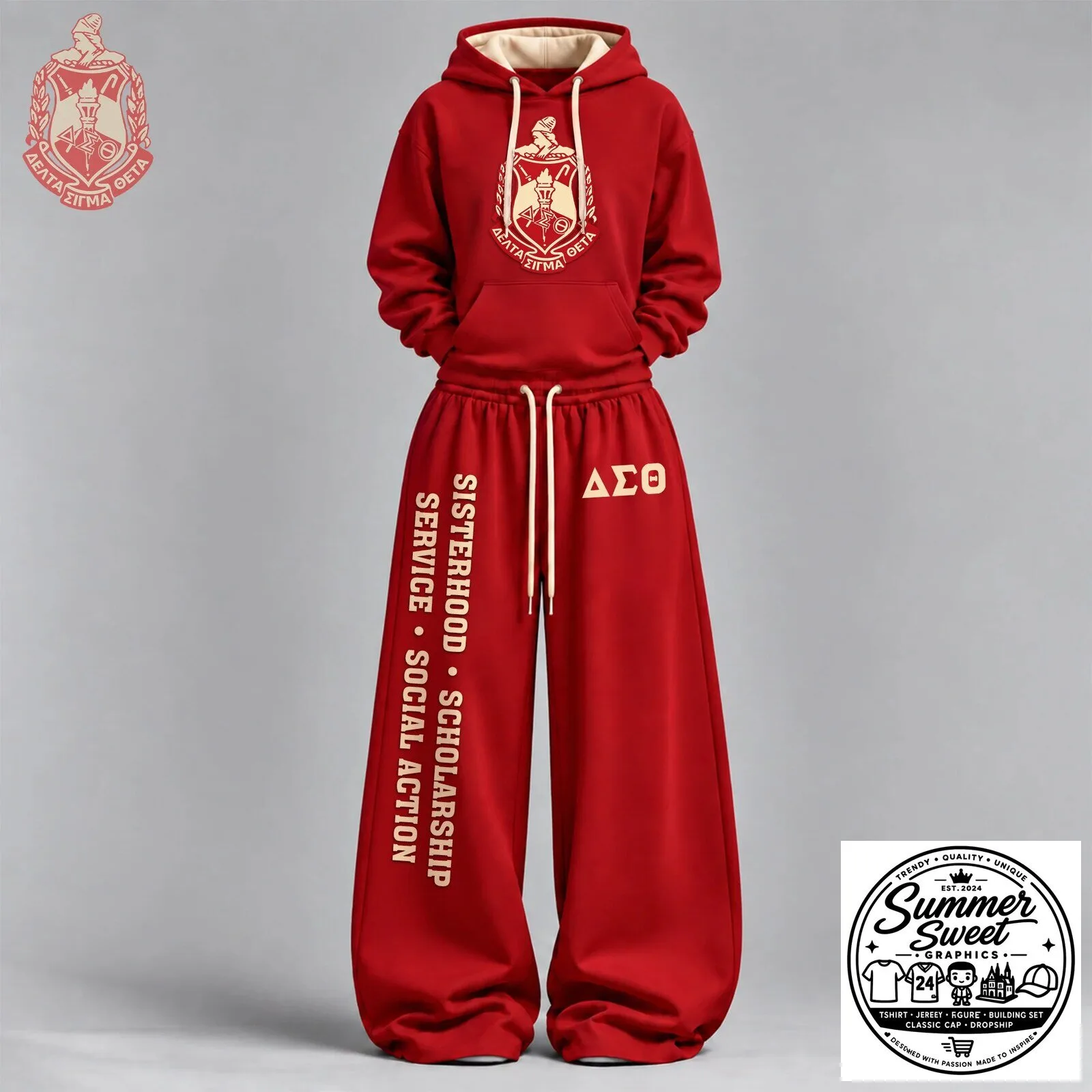 Delta Sigma Theta Sorority Sisterhood Scholarship Service Social Action Hoodie Set