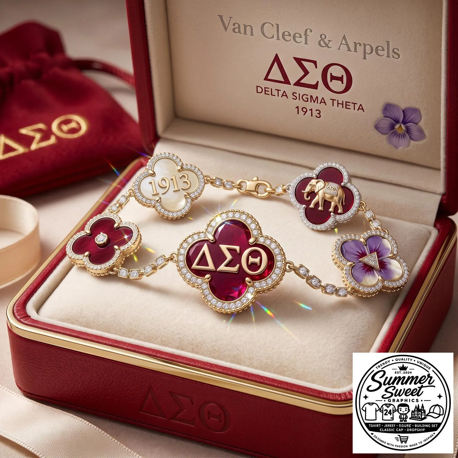 Delta Sigma Theta Sorority Van Cleef & Arpels Inspired Clover Bracelet