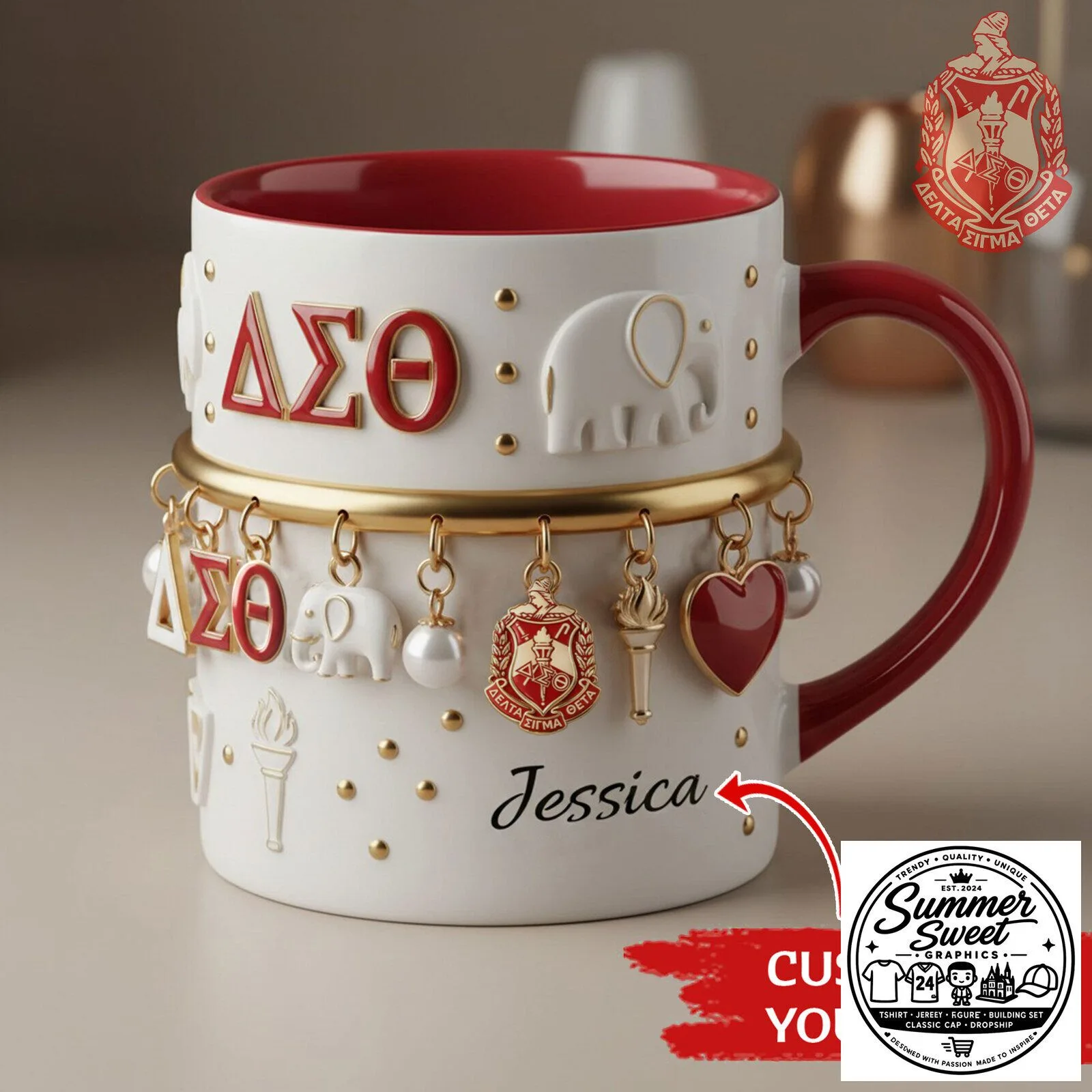 Delta Sigma Theta Sorority Personalized Elephant Charm Mug