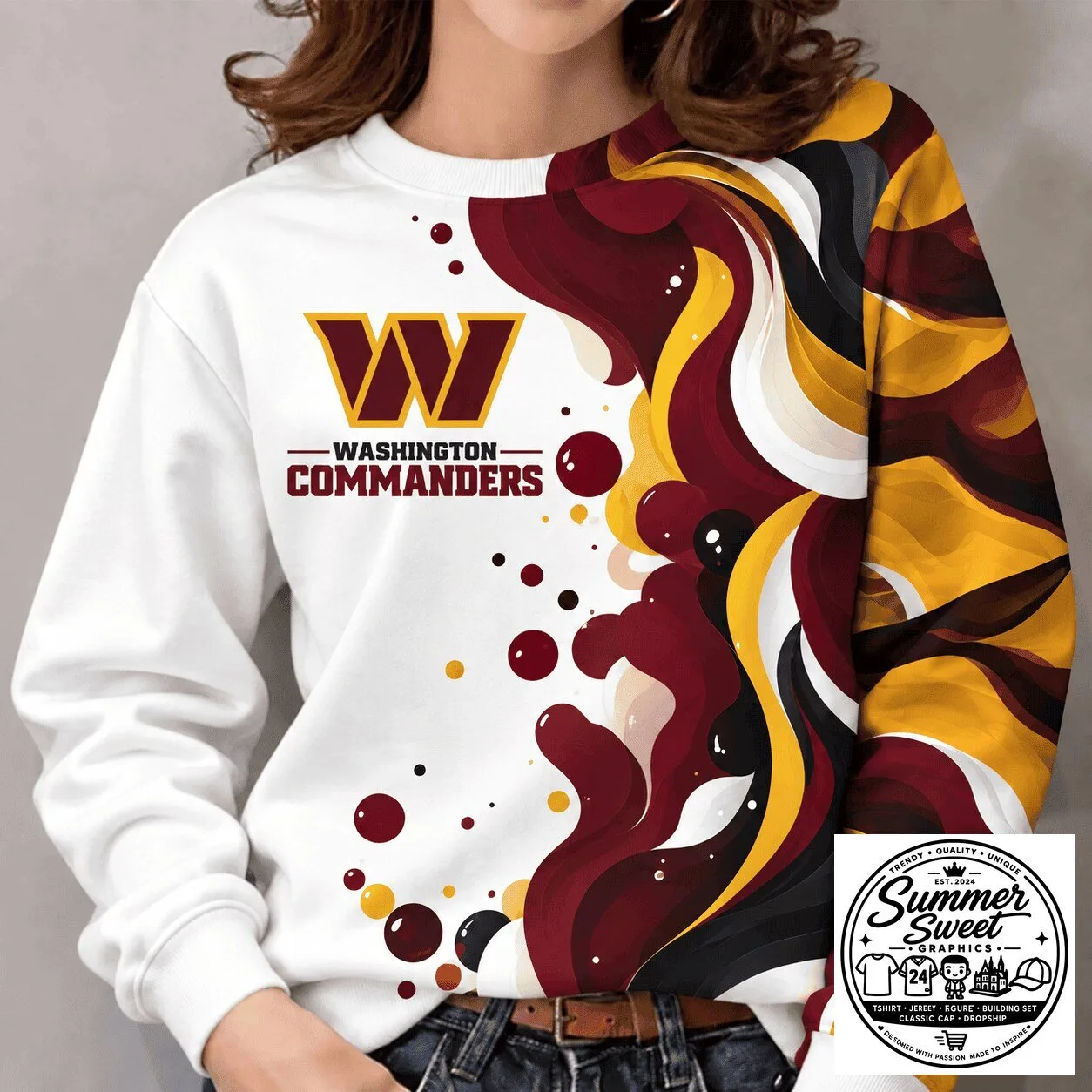 Washington Commanders NFL Team Color Vibrant Tide Series Sweatshirt