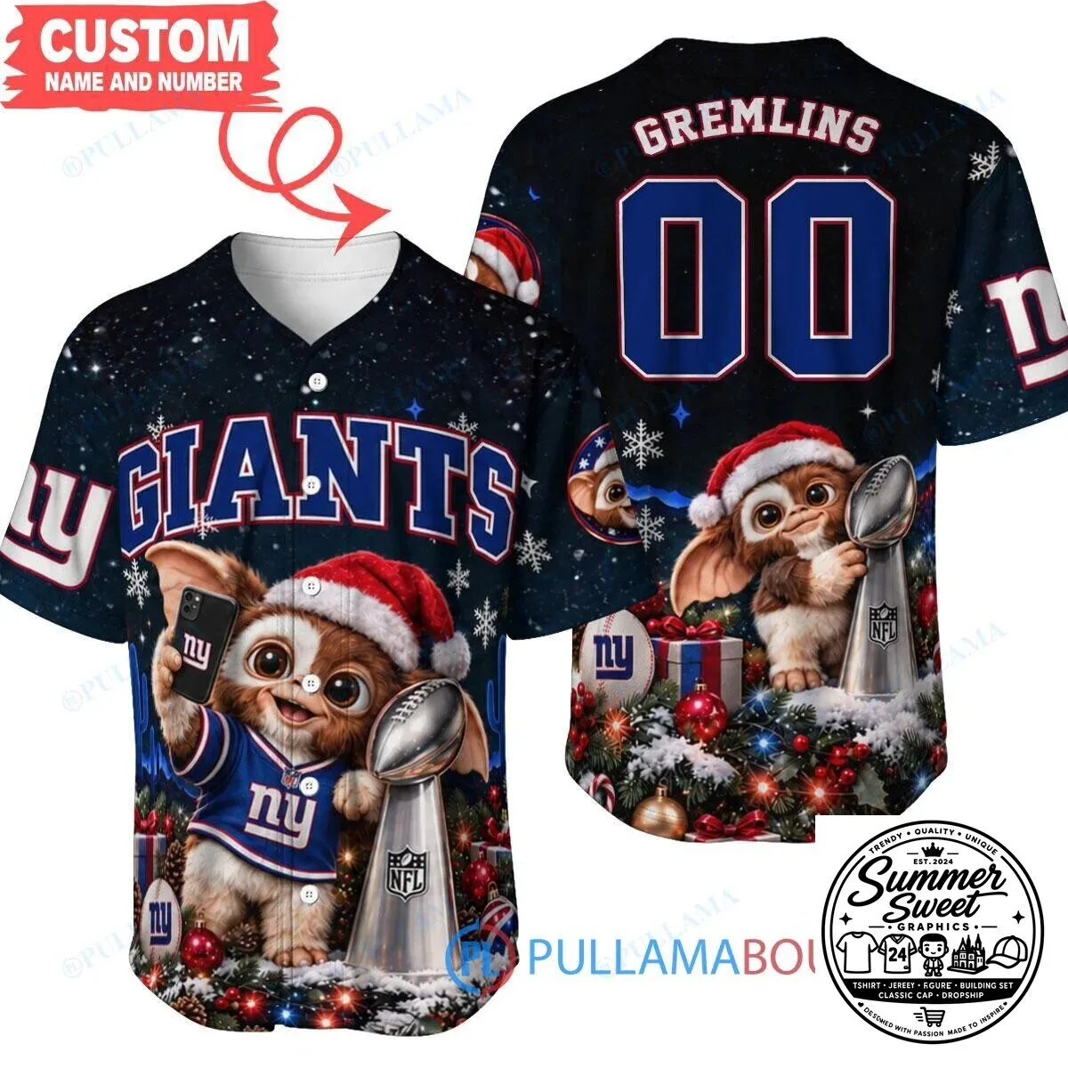 New York Giants Gremlins Christmas Super Bowl Baseball Jersey
