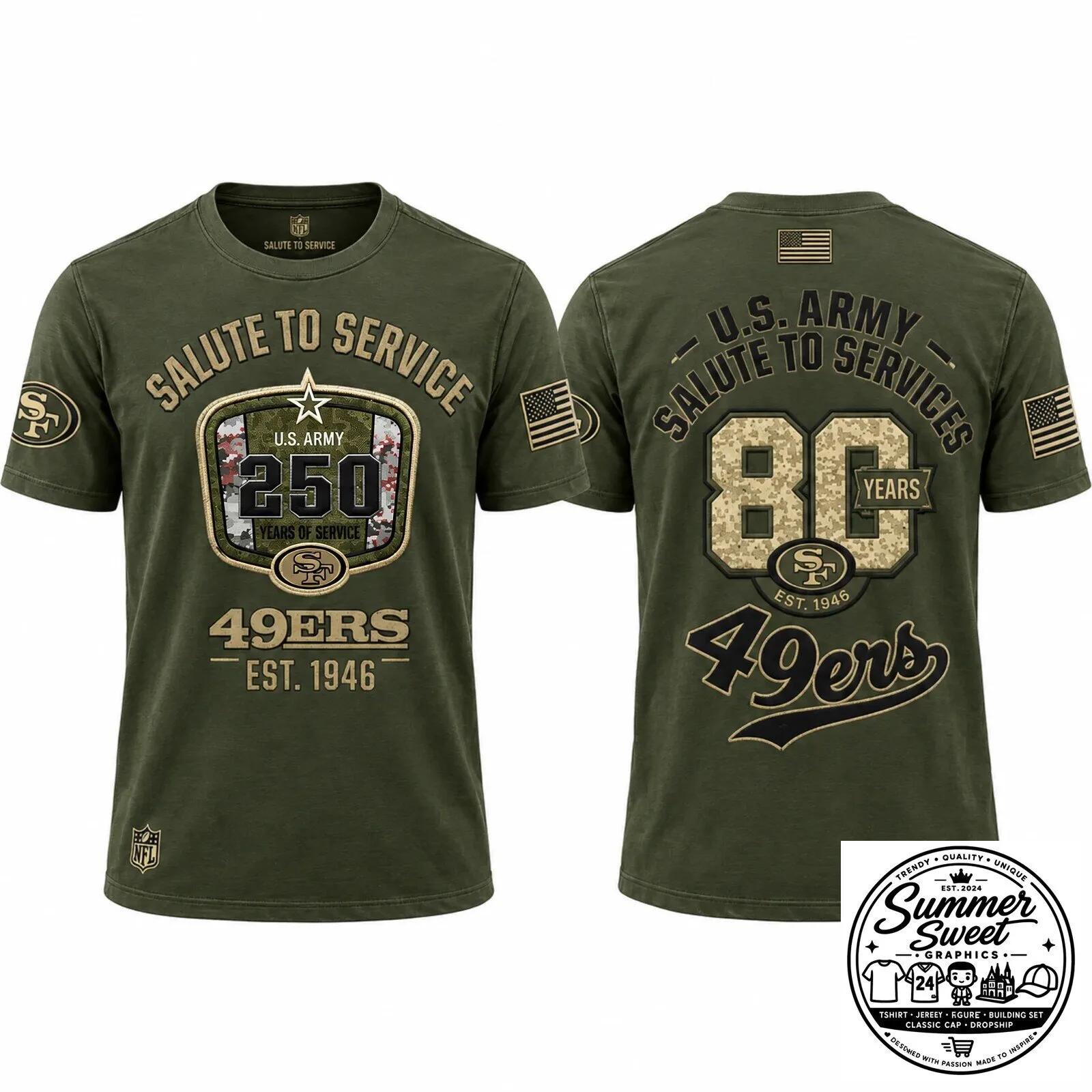 San Francisco 49ers Salute To Service 250 Years United States Army T-Shirt 10 San Francisco 49ers Salute To Service 250 Years United States Army T-Shirt