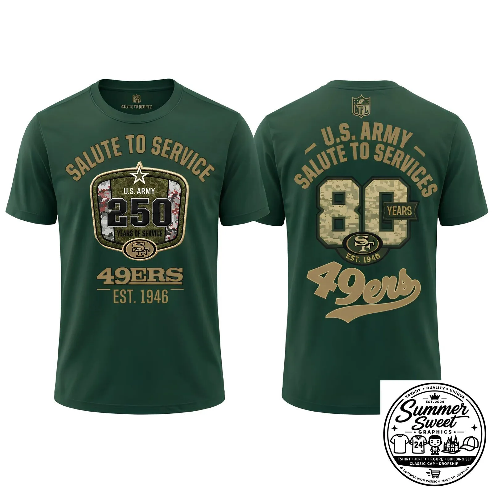 San Francisco 49ers Salute To Service 250 Years United States Army T-Shirt 12 San Francisco 49ers Salute To Service 250 Years United States Army T-Shirt