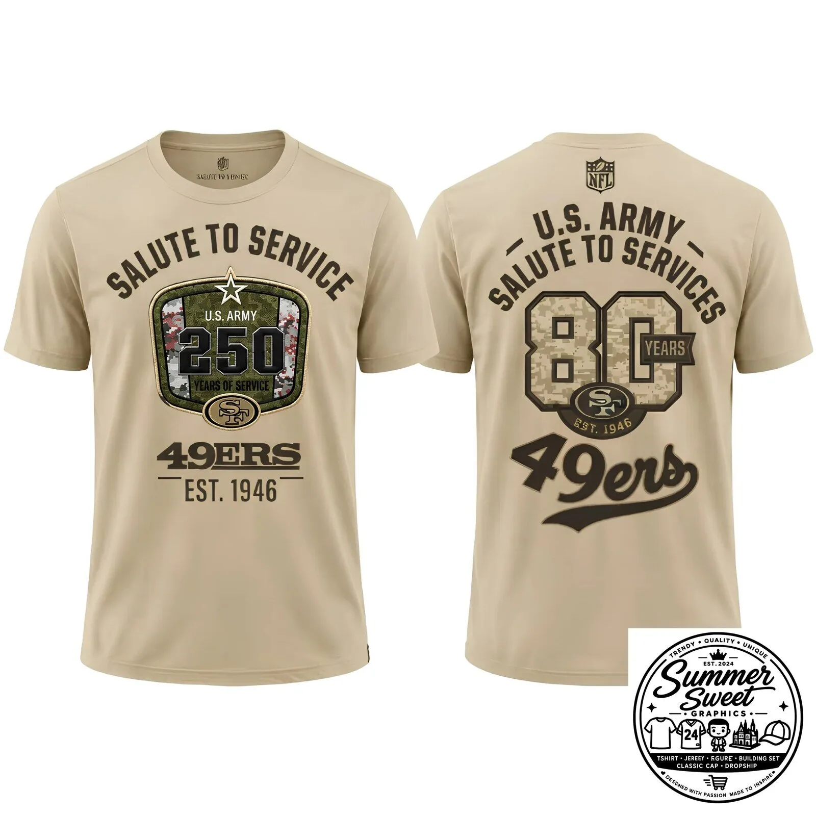 San Francisco 49ers Salute To Service 250 Years United States Army T-Shirt 13 San Francisco 49ers Salute To Service 250 Years United States Army T-Shirt