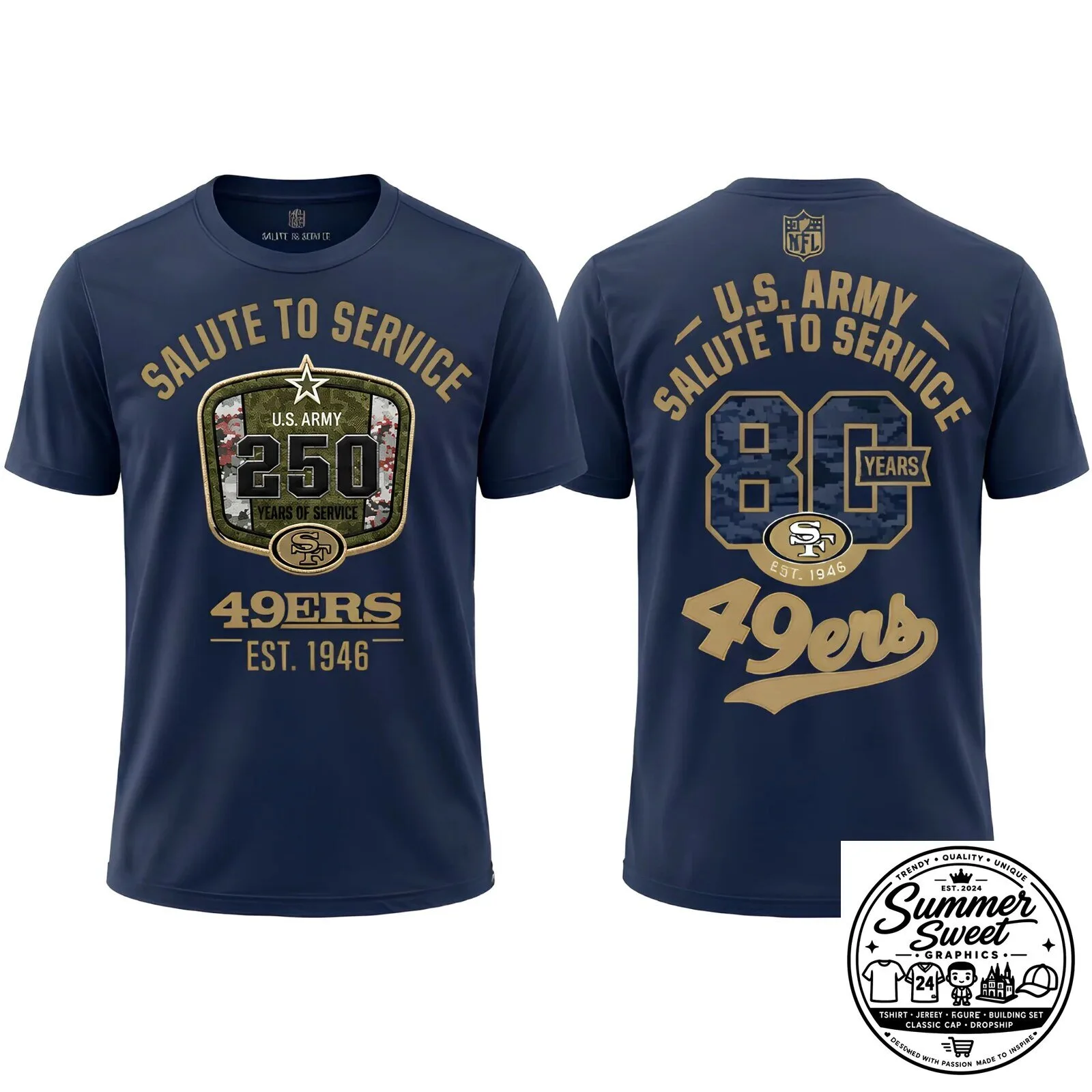 San Francisco 49ers Salute To Service 250 Years United States Army T-Shirt 14 San Francisco 49ers Salute To Service 250 Years United States Army T-Shirt