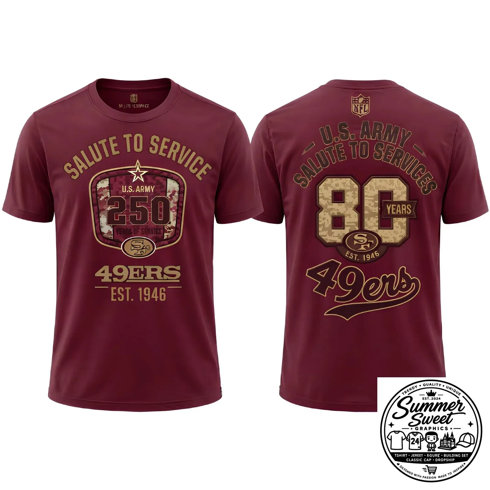 San Francisco 49ers Salute To Service 250 Years United States Army T-Shirt 15 San Francisco 49ers Salute To Service 250 Years United States Army T-Shirt