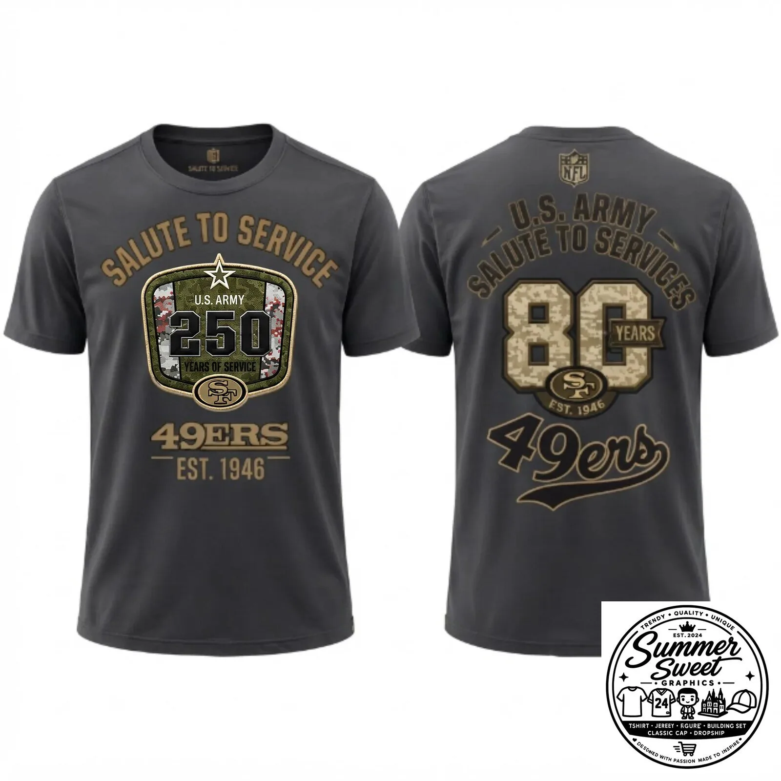 San Francisco 49ers Salute To Service 250 Years United States Army T-Shirt 16 San Francisco 49ers Salute To Service 250 Years United States Army T-Shirt