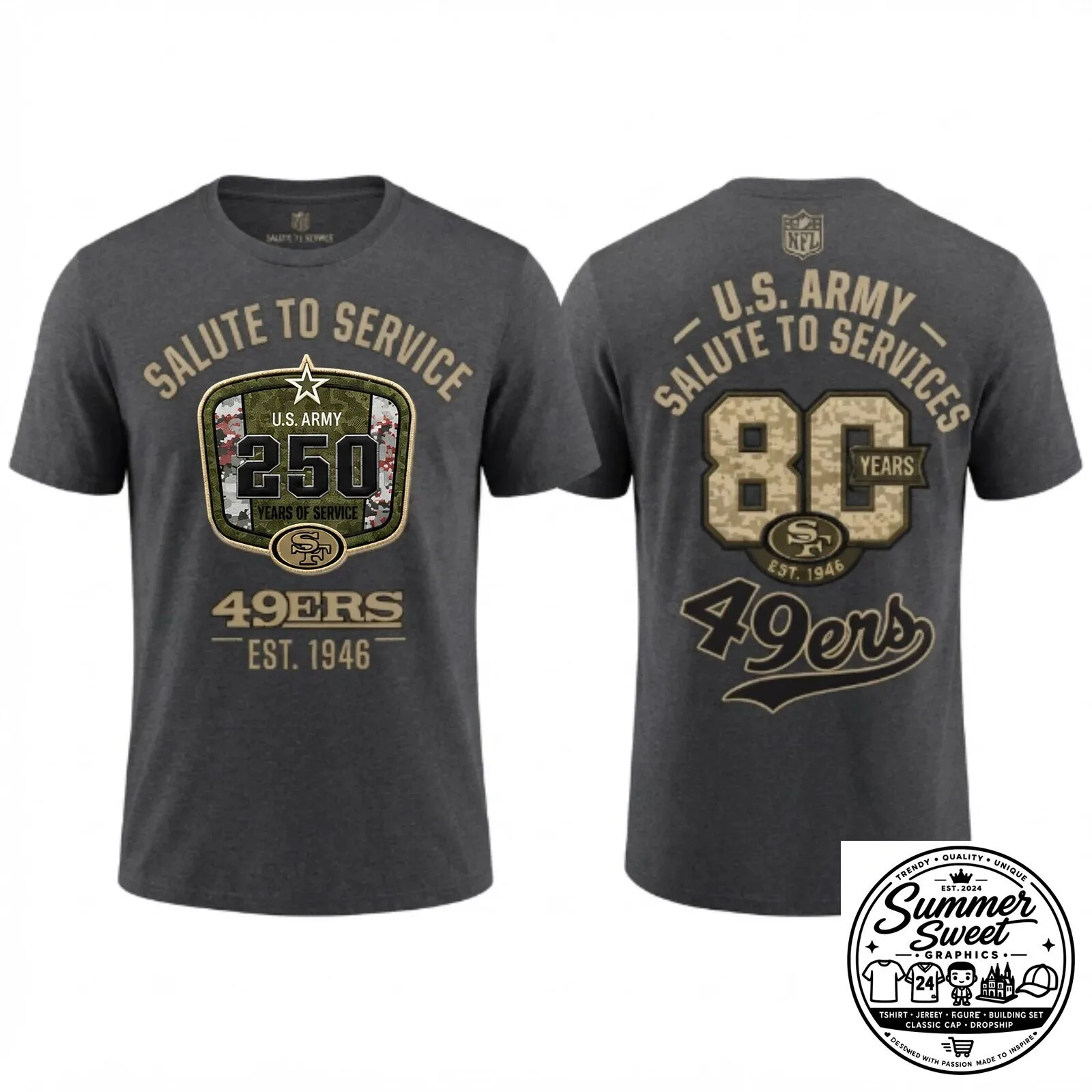 San Francisco 49ers Salute To Service 250 Years United States Army T-Shirt 18 San Francisco 49ers Salute To Service 250 Years United States Army T-Shirt