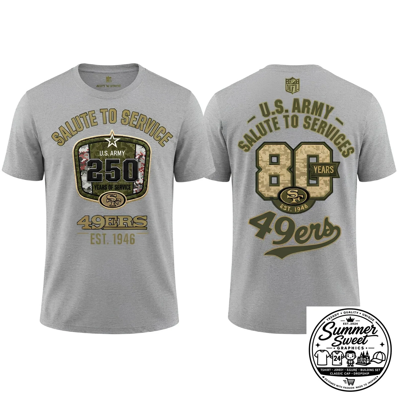 San Francisco 49ers Salute To Service 250 Years United States Army T-Shirt 19 San Francisco 49ers Salute To Service 250 Years United States Army T-Shirt