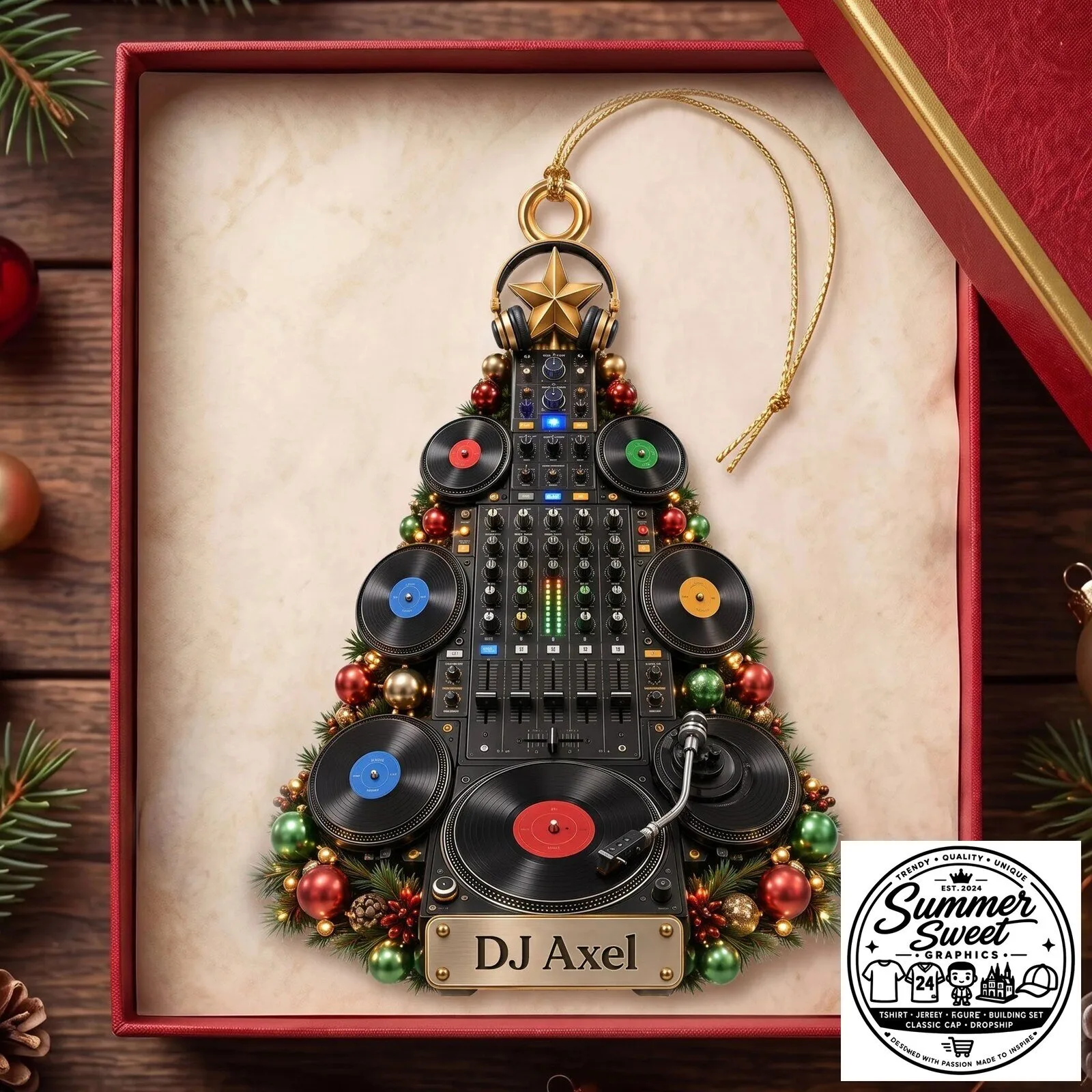 Custom Christmas Tree Ornament for Music Enthusiasts: DJ Turntable Design 5 Custom Christmas Tree Ornament for Music Enthusiasts: DJ Turntable Design