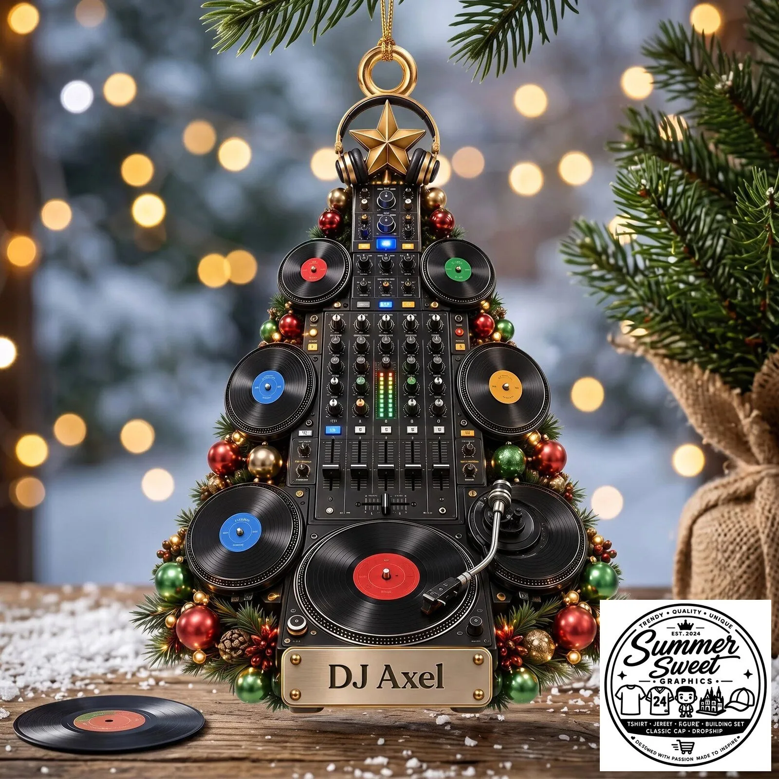 Custom Christmas Tree Ornament for Music Enthusiasts: DJ Turntable Design 6 Custom Christmas Tree Ornament for Music Enthusiasts: DJ Turntable Design