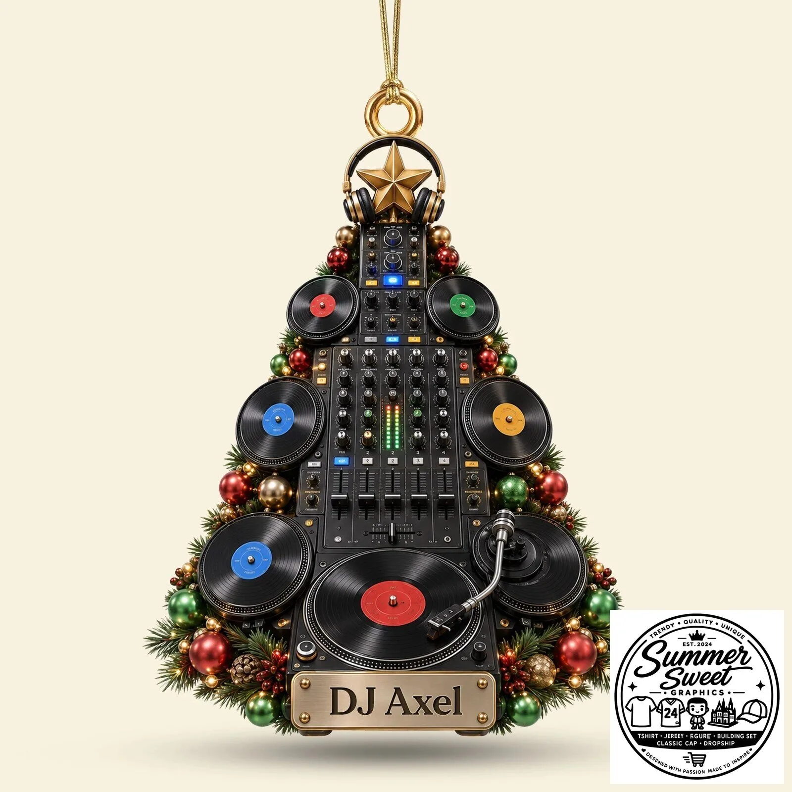 Custom Christmas Tree Ornament for Music Enthusiasts: DJ Turntable Design 7 Custom Christmas Tree Ornament for Music Enthusiasts: DJ Turntable Design
