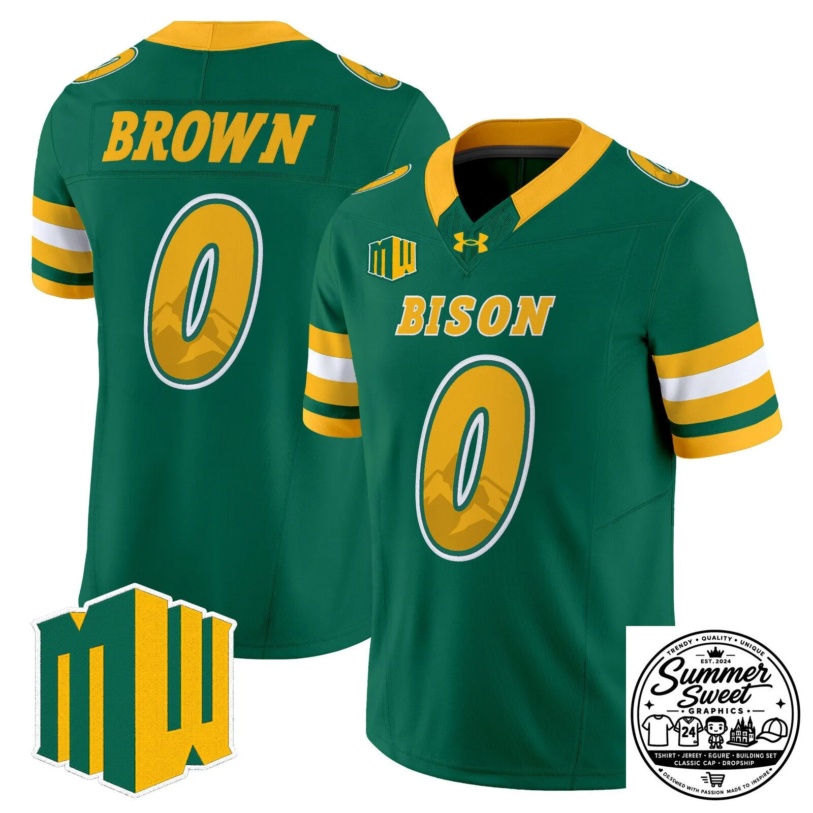 North Dakota State Bison Football Team Green Game Day Jersey