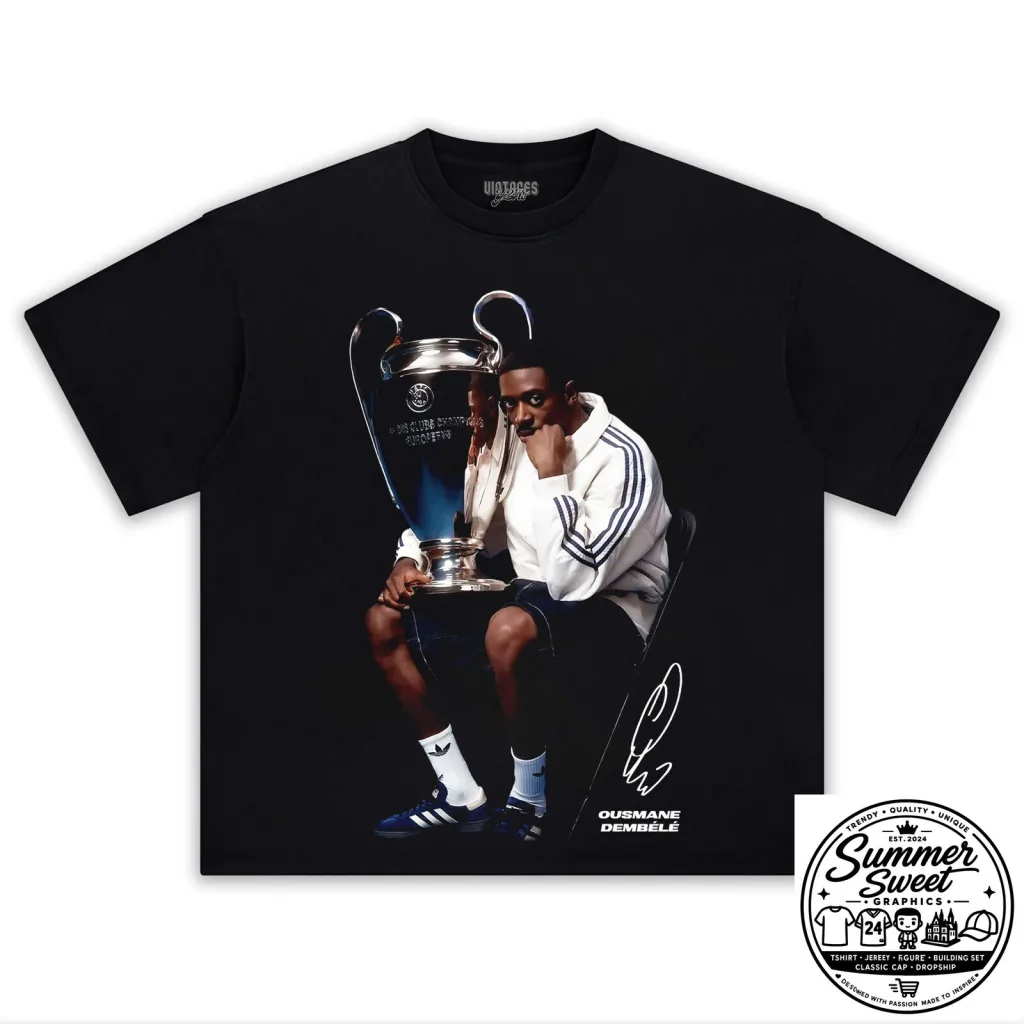 Ousmane Dembele Champions League Trophy Black Graphic T-Shirt
