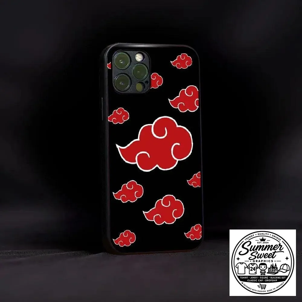 Akatsuki Red Clouds Pattern Black iPhone Case for Naruto Anime Fans