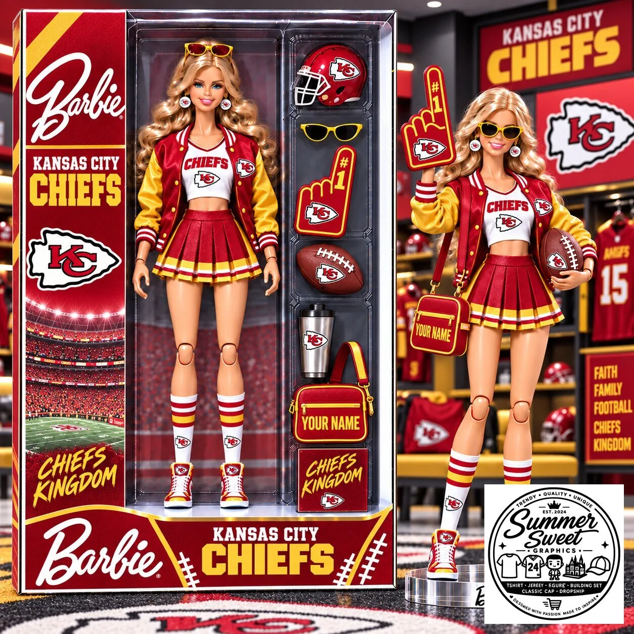 Kansas City Chiefs Barbie Doll Football Fan Collectible Toy Set