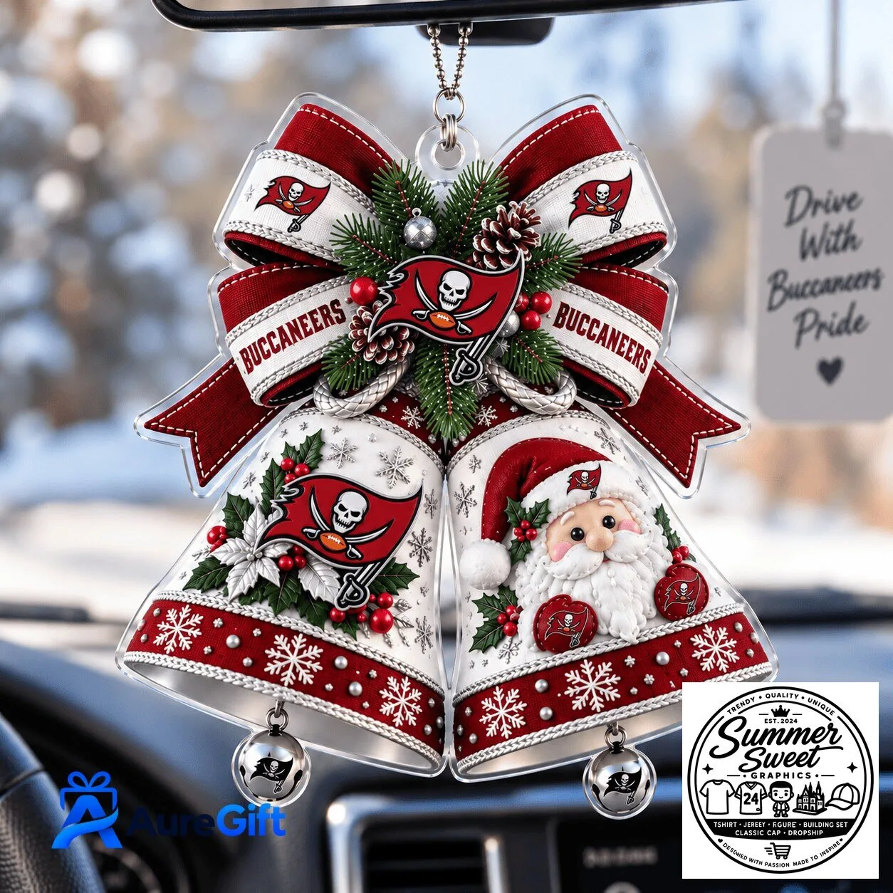 Tampa Bay Buccaneers Christmas Bells Personalized Acrylic Car Ornament