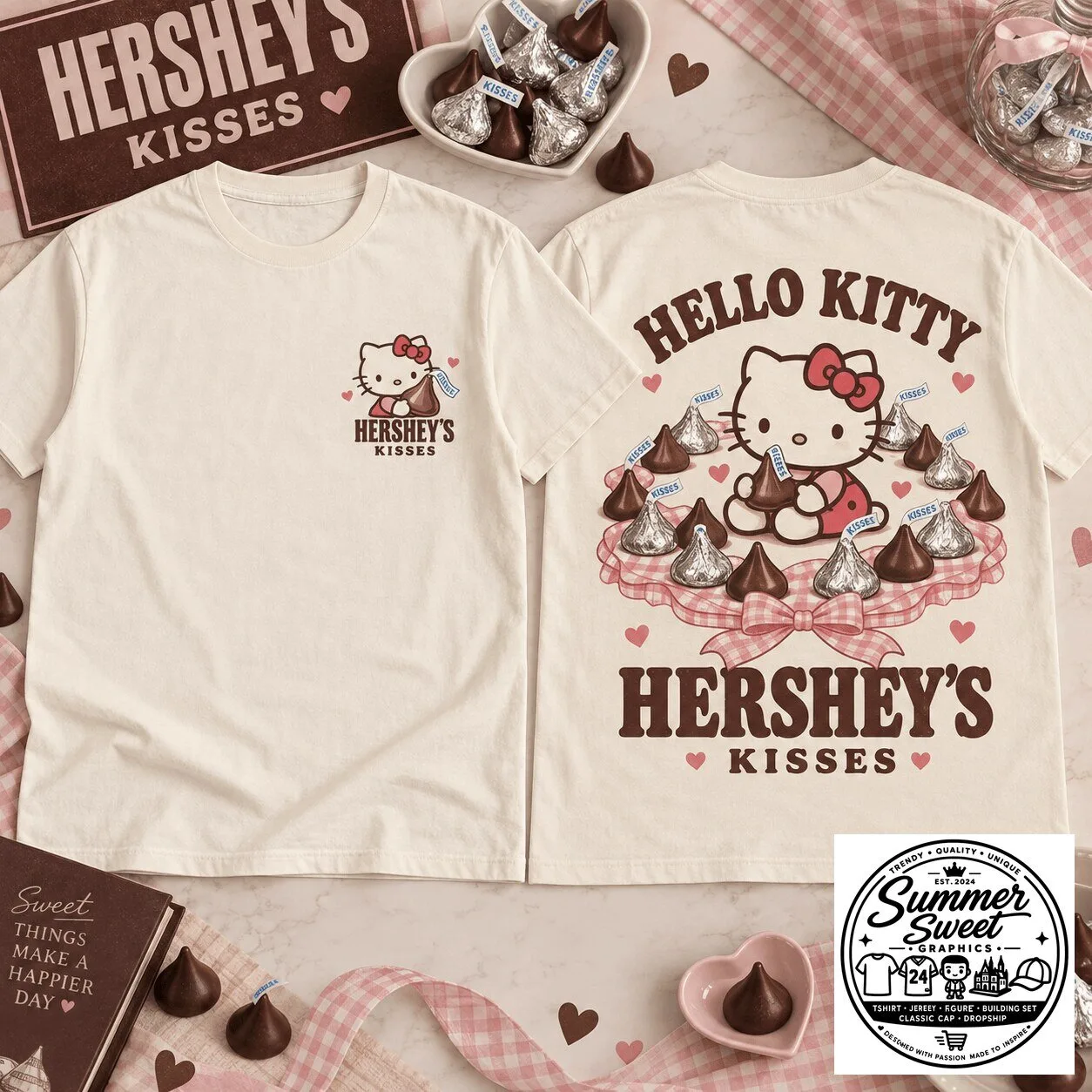 Hello Kitty Hershey's Kisses Chocolate Lover's White Graphic T-Shirt