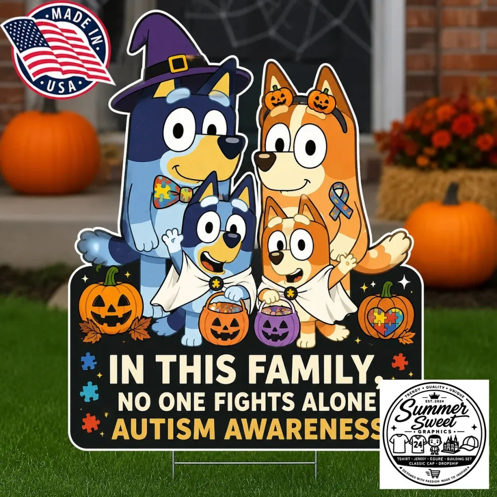 Bluey Family Halloween Autism Awareness In This Family No One Fights Alone Yard Sign
