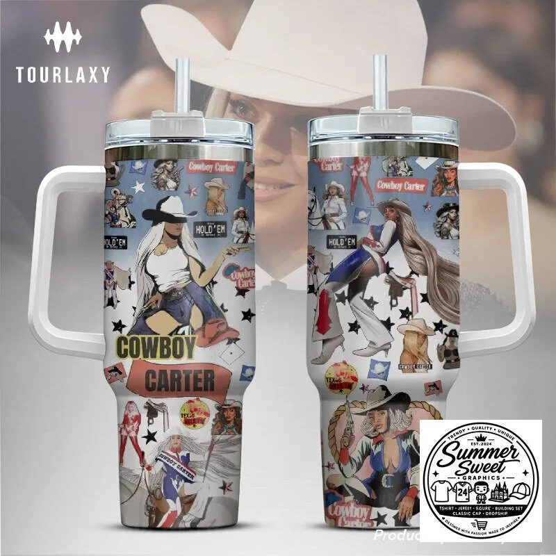 Beyonce Cowboy Carter Album Art Stainless Steel Tumbler with Handle