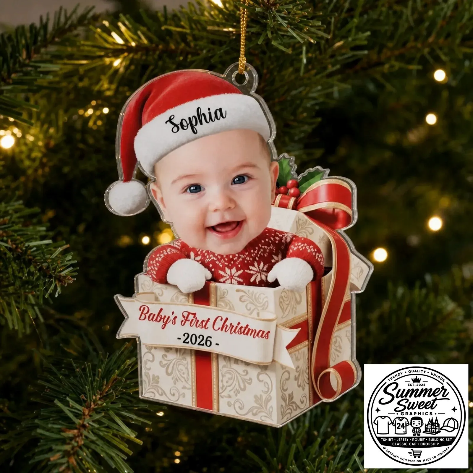 Personalized Baby's First Christmas Photo Ornament, Custom Name First Christmas Gift 8 personalized baby s first christmas photo ornament custom name first christmas gift gallery 1