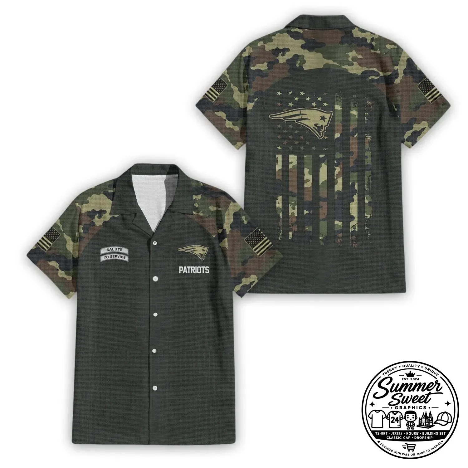 Camouflage Hawaiian Shirt honoring New England Patriots Salute To Service