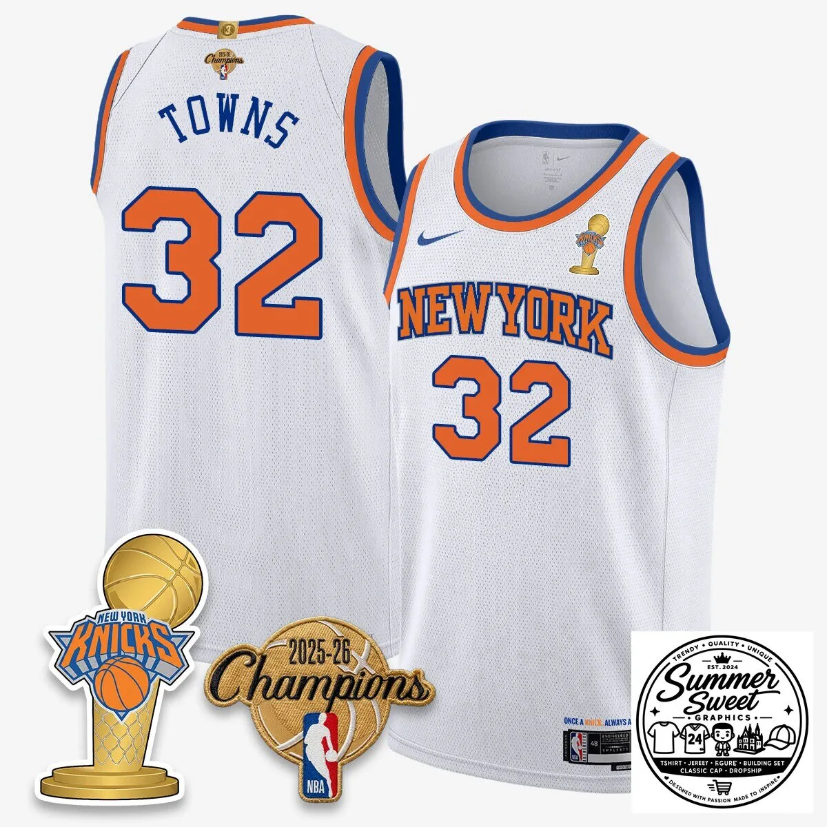 New York Knicks Jalen Brunson White 2026 Champions Basketball Jersey 8 New York Knicks Jalen Brunson White 2026 Champions Basketball Jersey
