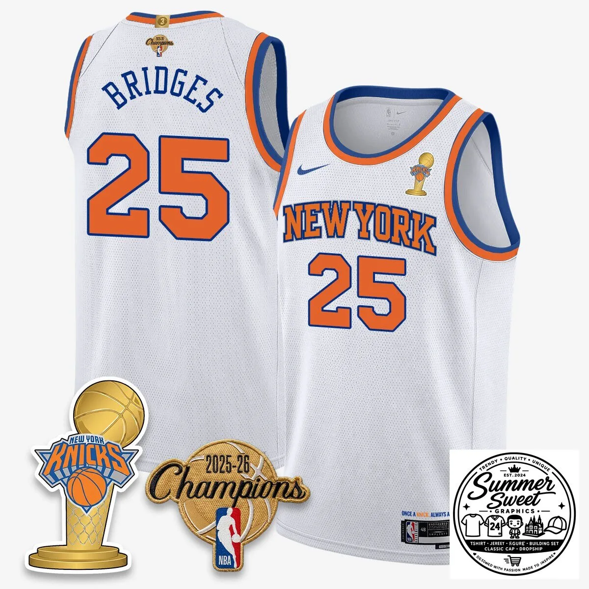 New York Knicks Jalen Brunson White 2026 Champions Basketball Jersey 10 New York Knicks Jalen Brunson White 2026 Champions Basketball Jersey