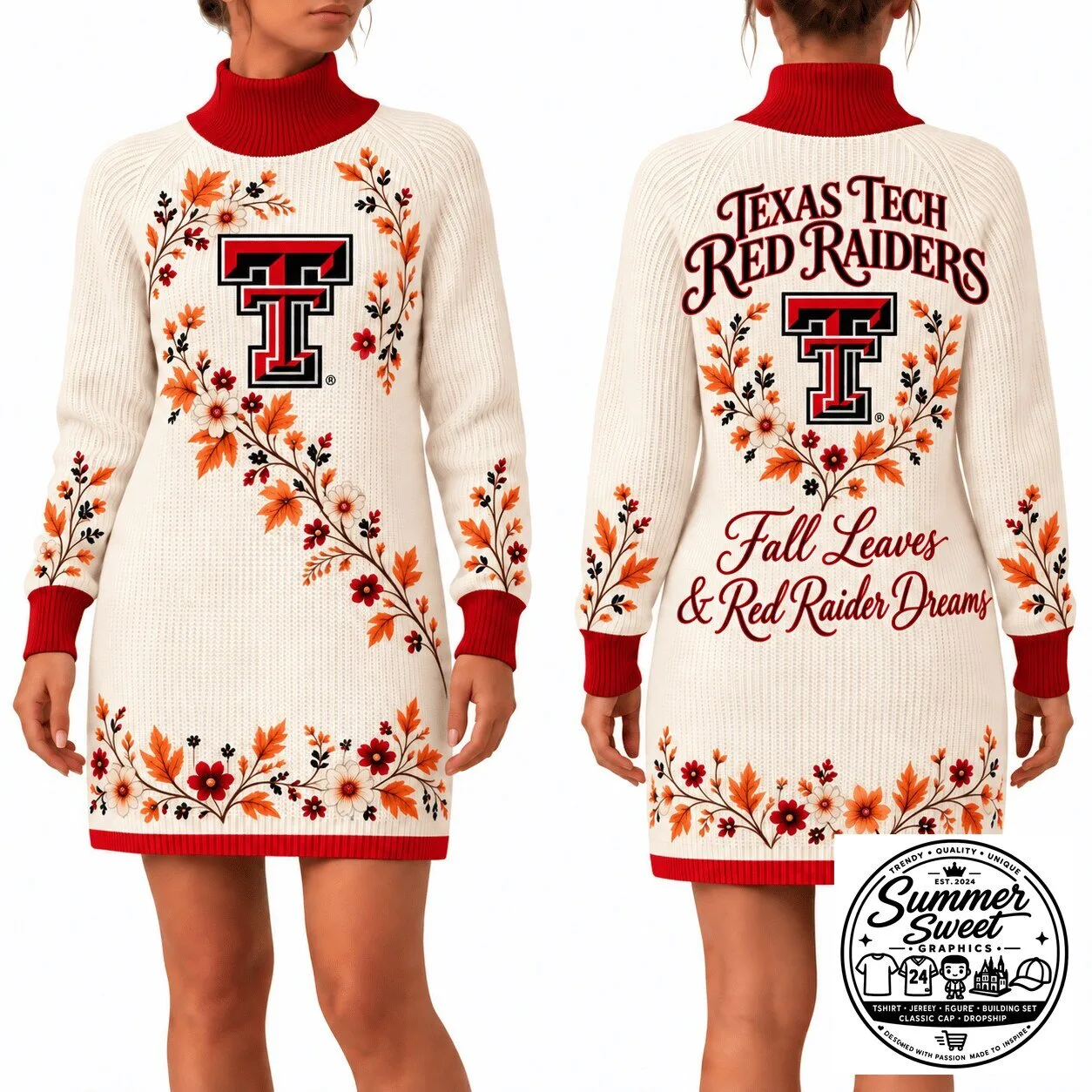 Texas Tech Red Raiders Fall Leaves Sweater Dress