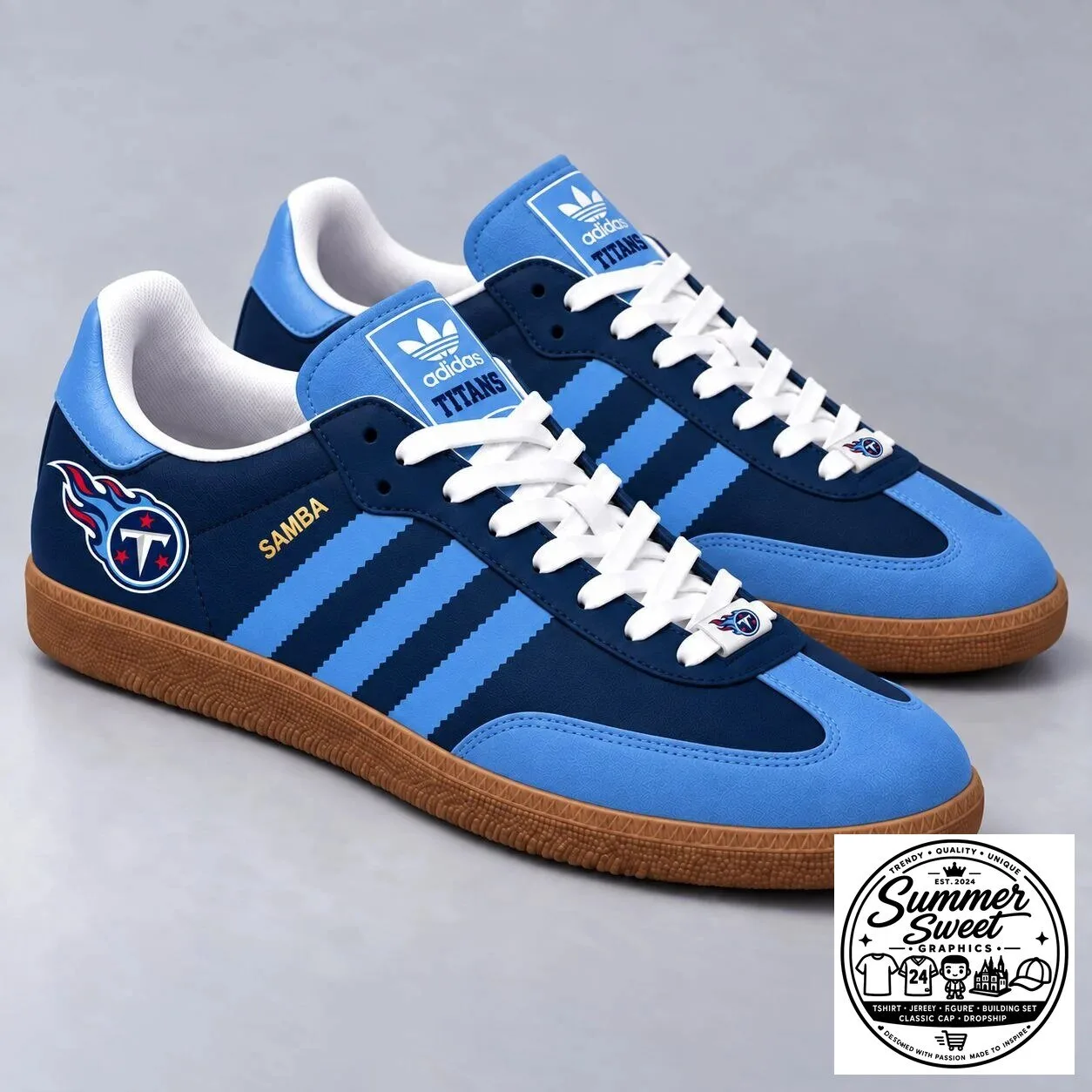 Tennessee Titans NFL Team Logo Adidas Samba-Inspired Low-Top Sneakers