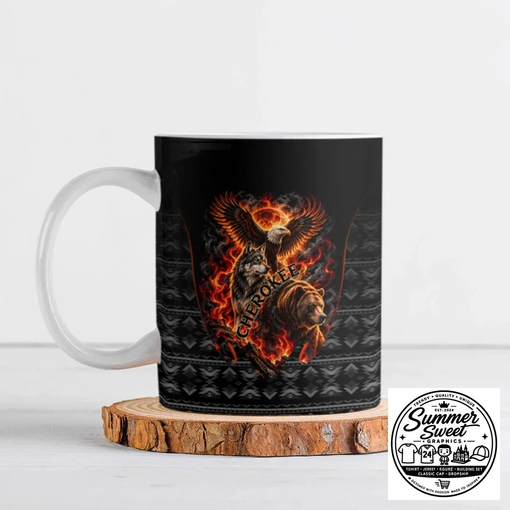 Cherokee Spirit Animals Fiery Tribal Art Ceramic Coffee Mug