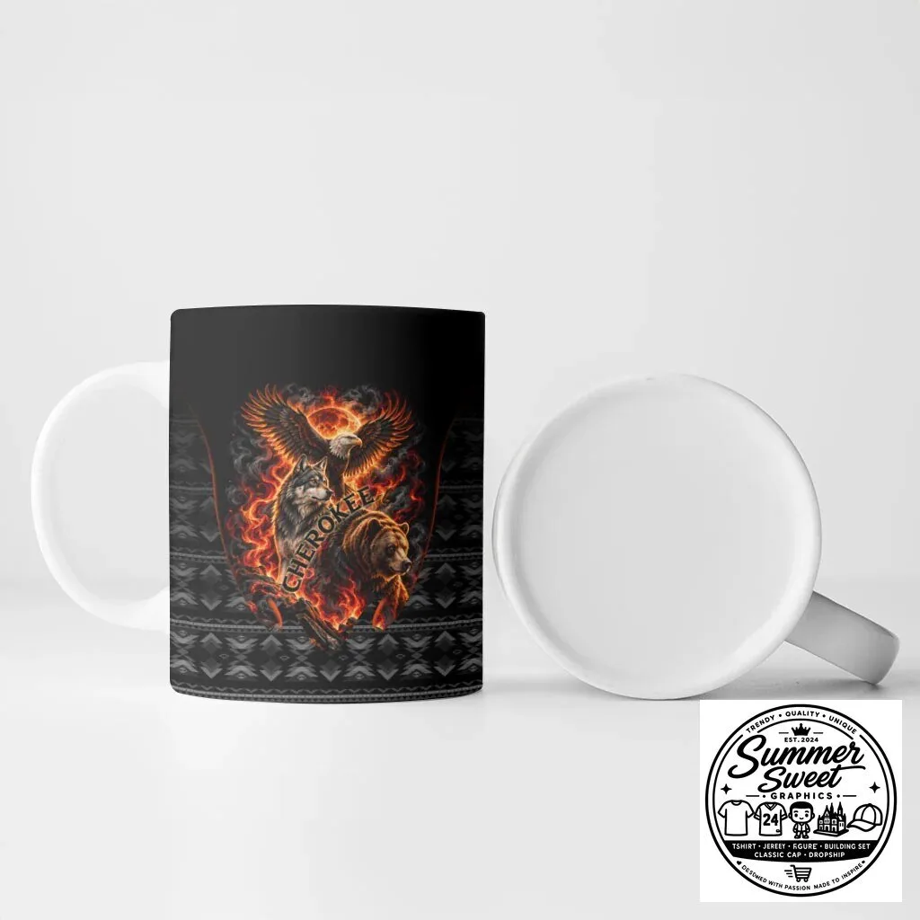 Cherokee Spirit Animals Fiery Tribal Art Ceramic Coffee Mug 8 Cherokee Spirit Animals Fiery Tribal Art Ceramic Coffee Mug