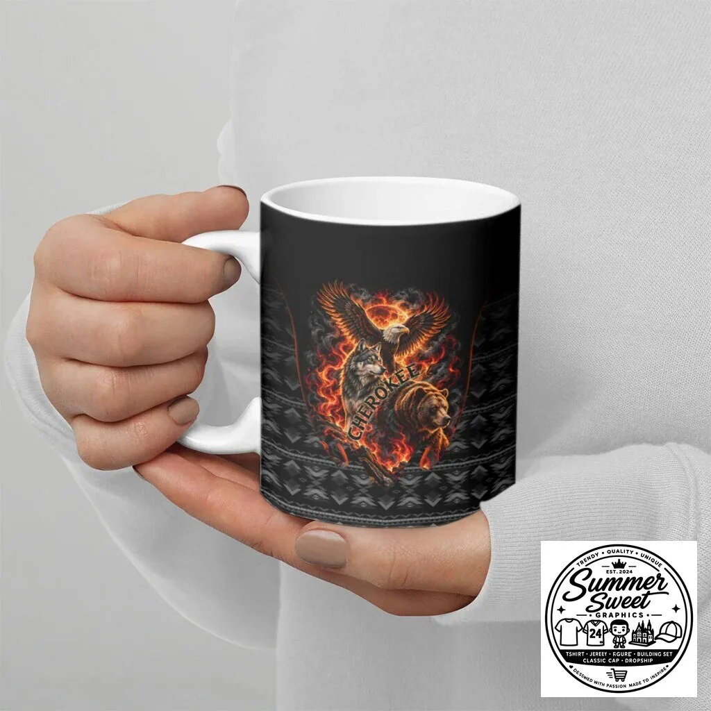 Cherokee Spirit Animals Fiery Tribal Art Ceramic Coffee Mug 11 Cherokee Spirit Animals Fiery Tribal Art Ceramic Coffee Mug