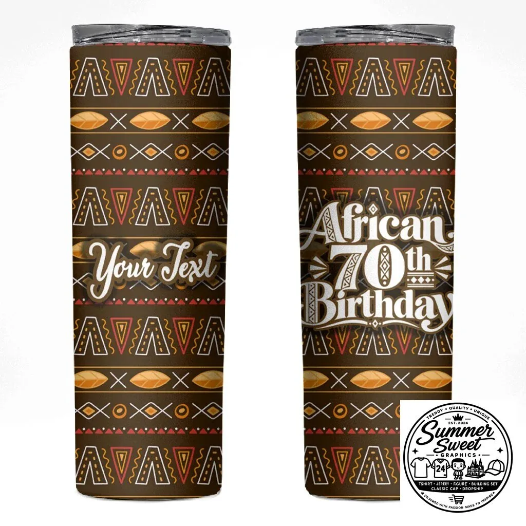 Personalized African 70th Birthday Tribal Pattern Skinny Tumbler