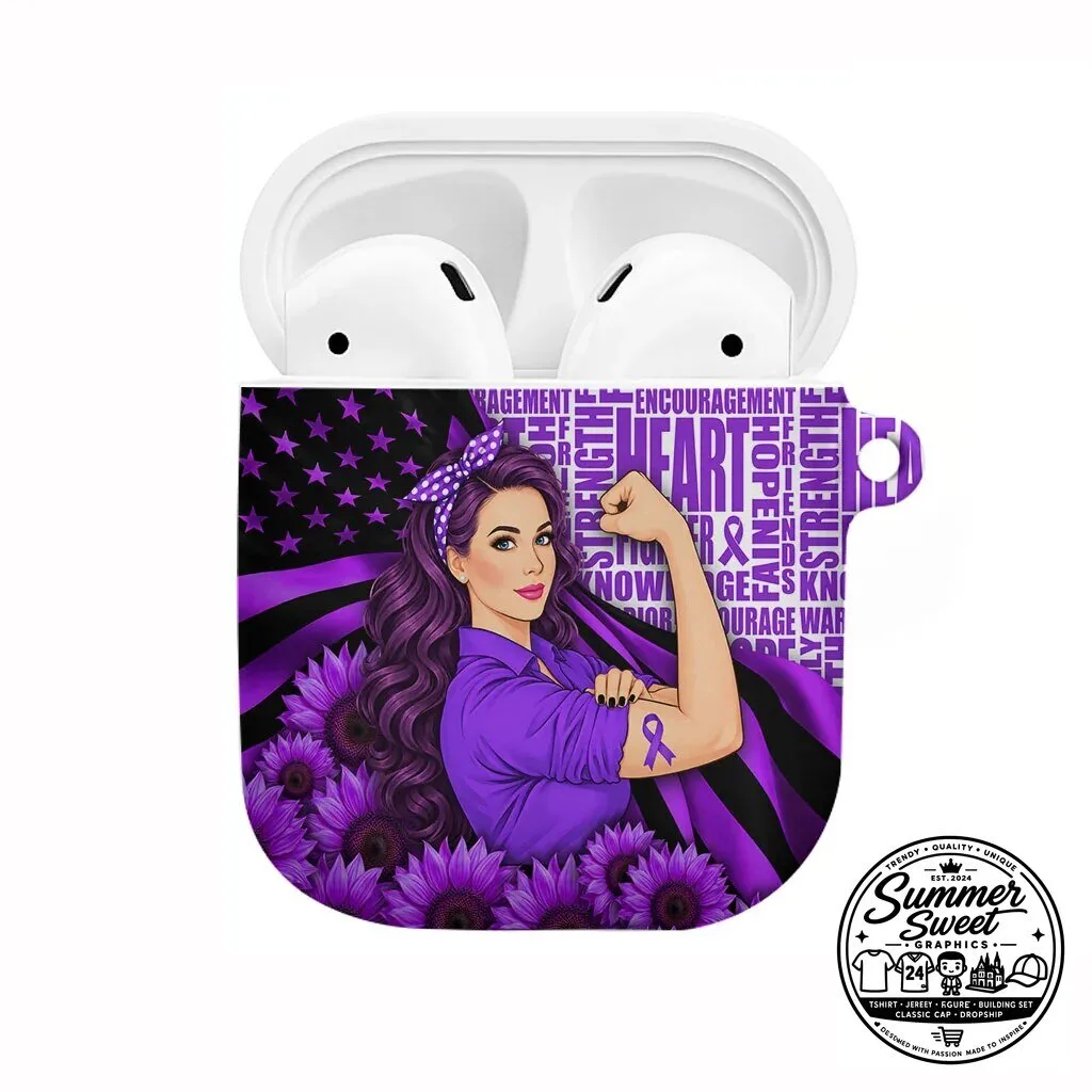 Domestic Violence Awareness Strong Woman Purple Ribbon Sunflower AirPods Case