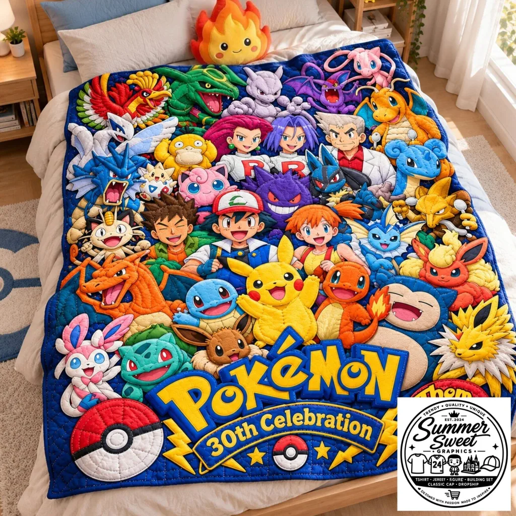 Pokemon 30th Celebration Pikachu and Friends Personalized Blanket Pokemon 30th Celebration Pikachu and Friends Personalized Blanket