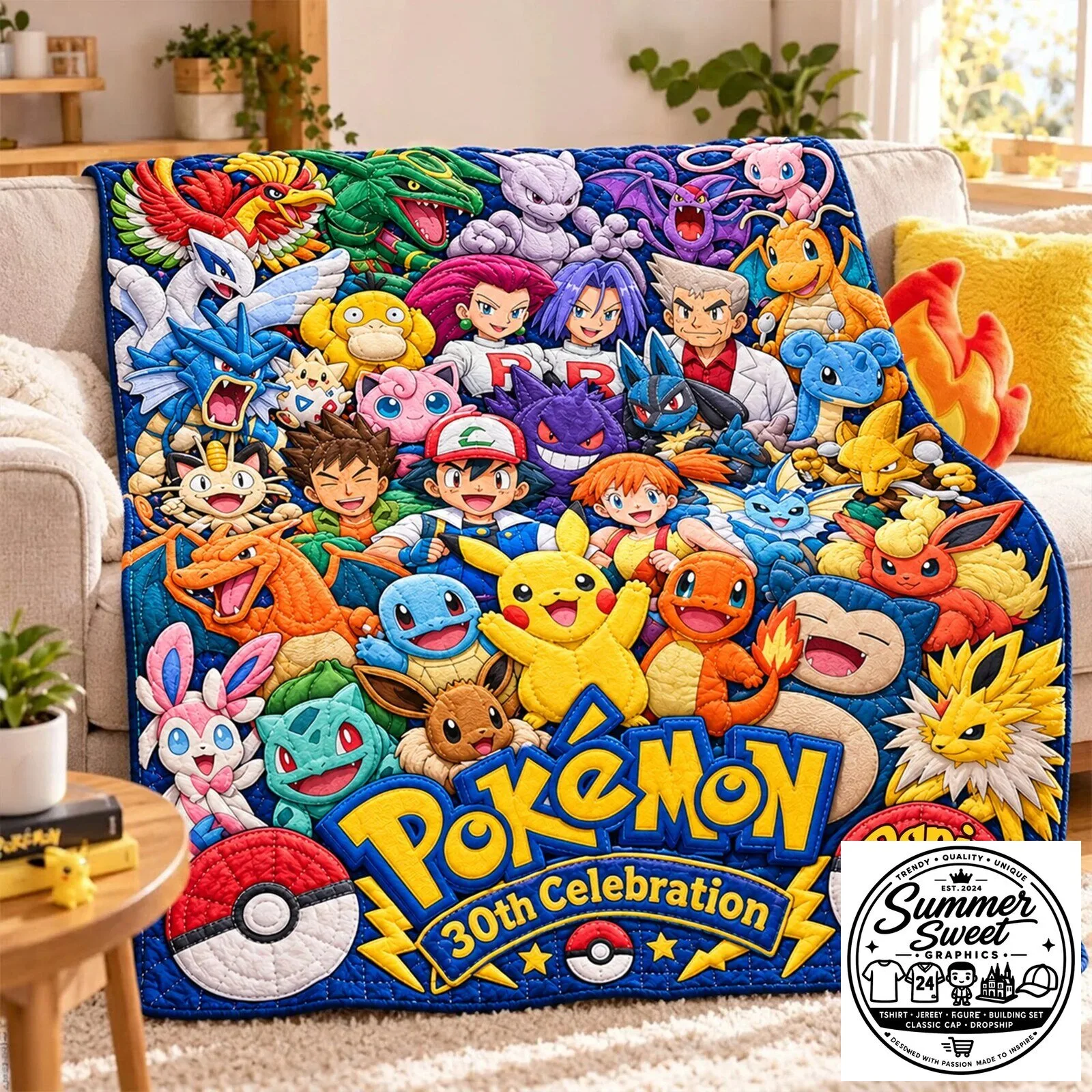 Pokemon 30th Celebration Pikachu and Friends Personalized Blanket 7 Pokemon 30th Celebration Pikachu and Friends Personalized Blanket