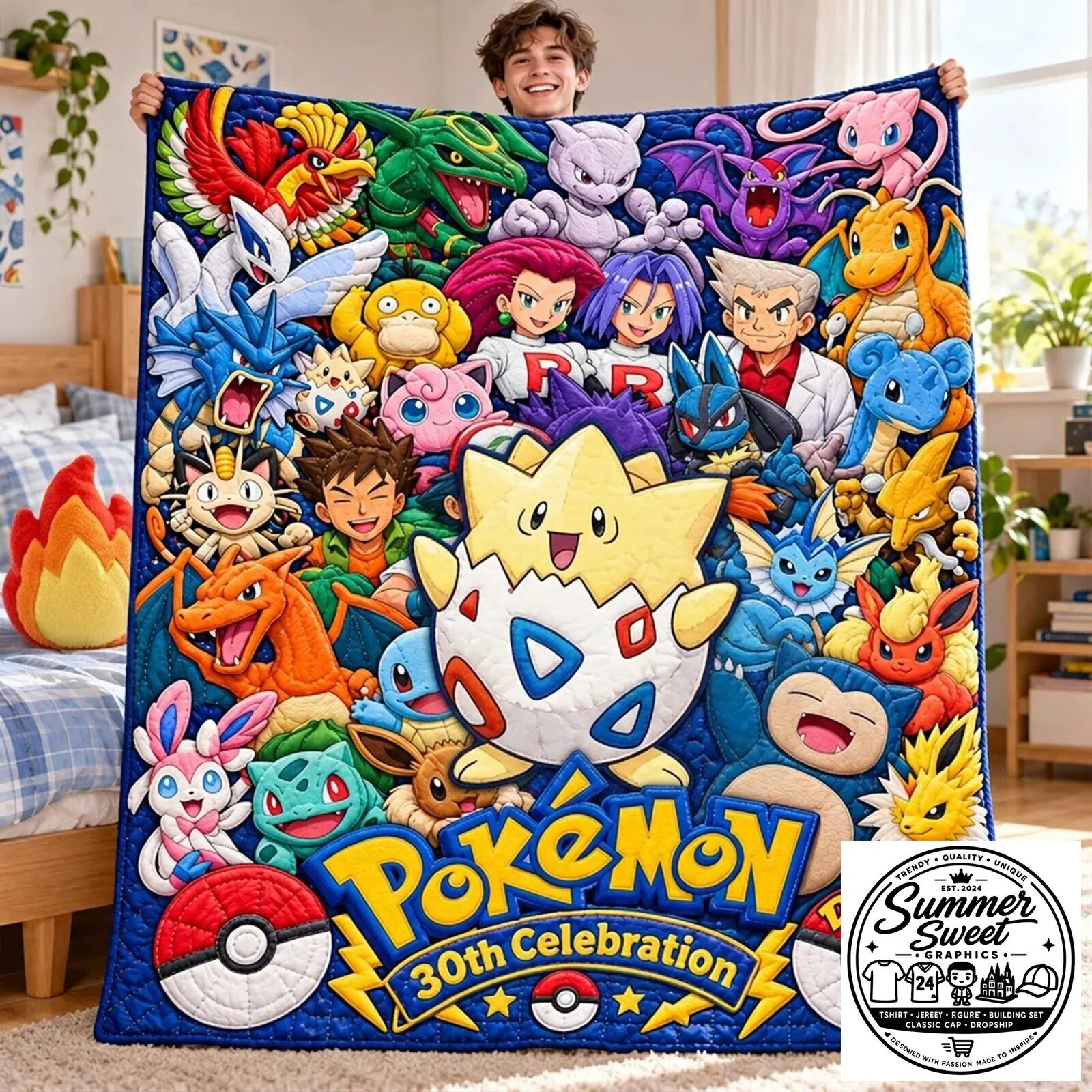 Pokemon 30th Celebration Pikachu and Friends Personalized Blanket 8 Pokemon 30th Celebration Pikachu and Friends Personalized Blanket