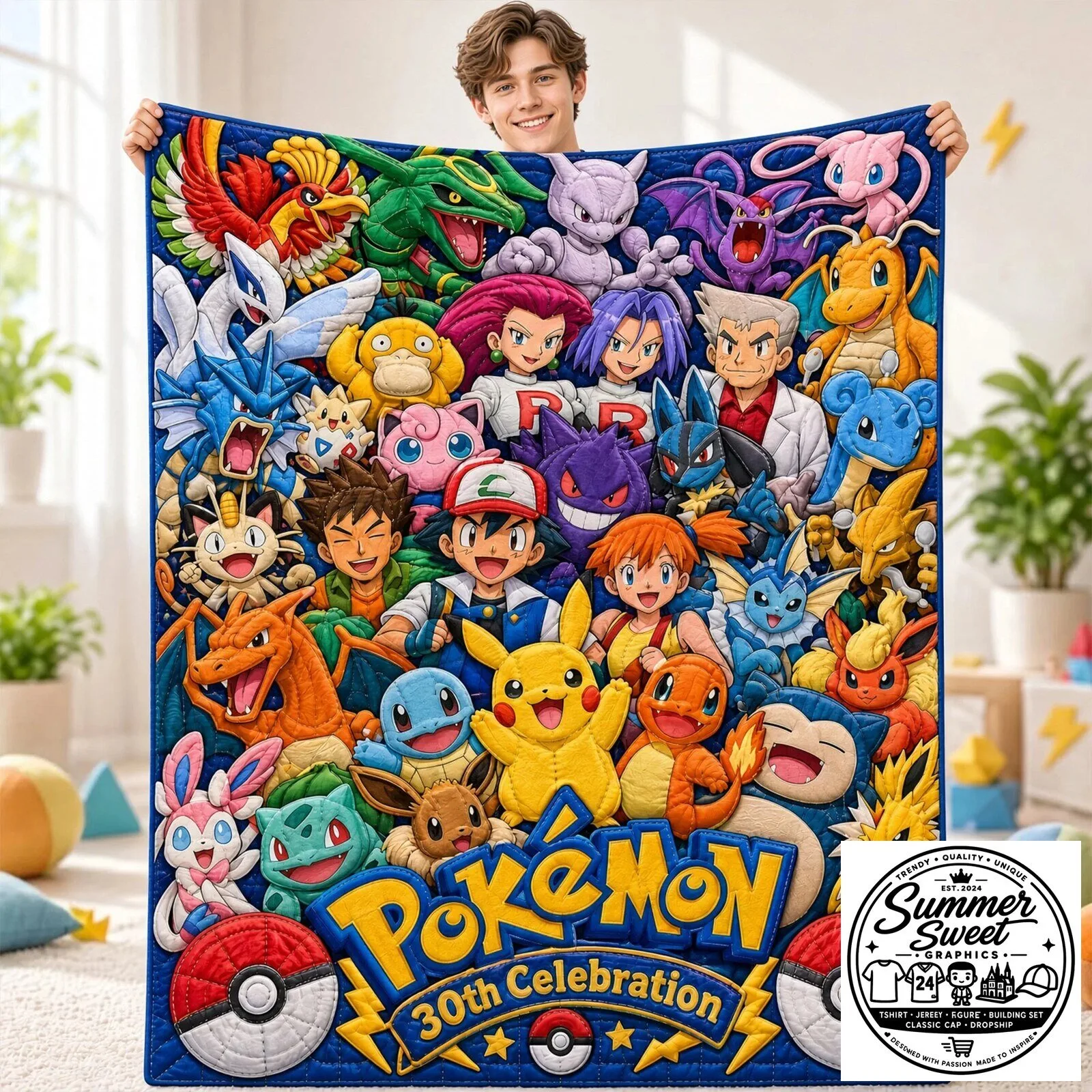 Pokemon 30th Celebration Pikachu and Friends Personalized Blanket 9 Pokemon 30th Celebration Pikachu and Friends Personalized Blanket