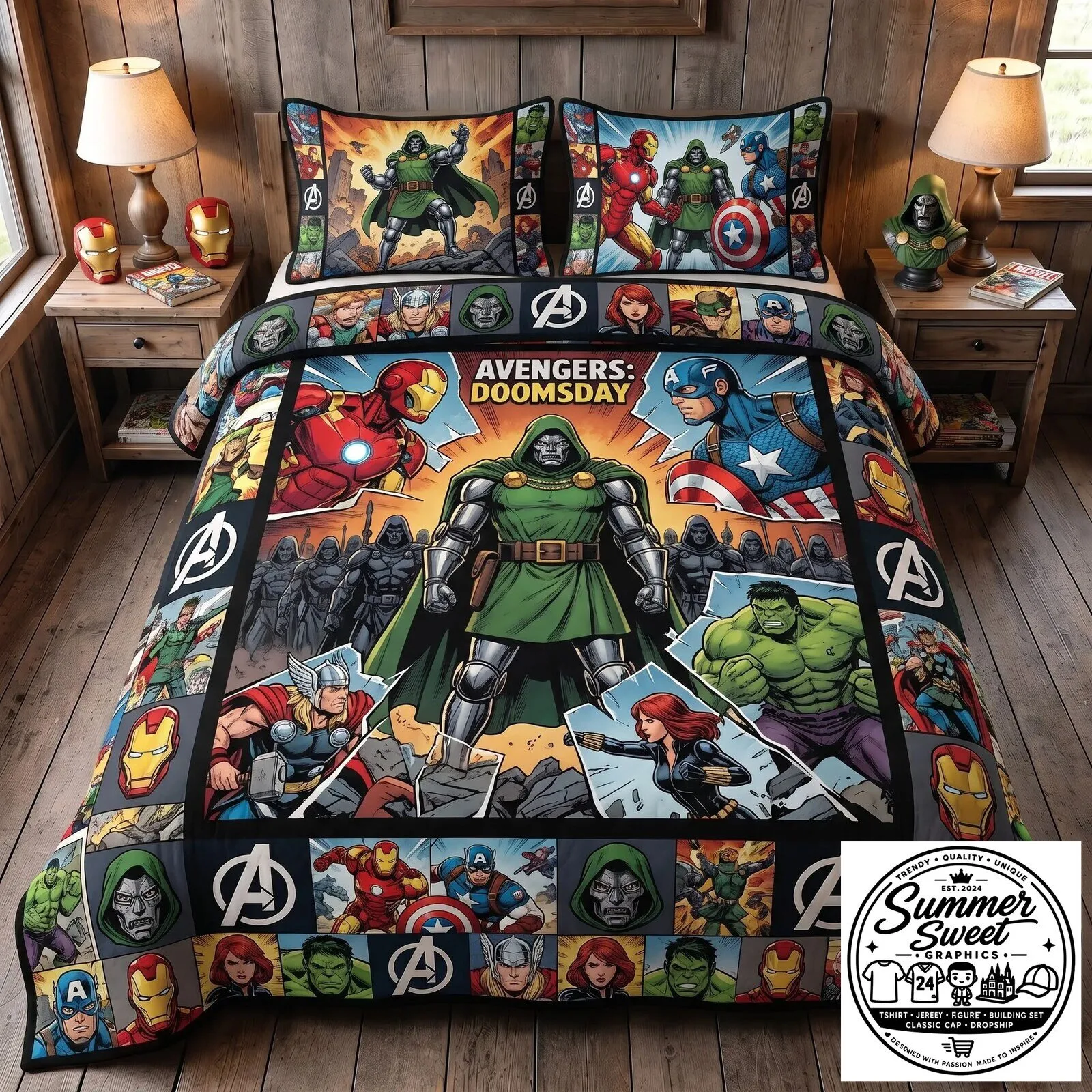 Marvel Avengers Doomsday Comic Book Style Quilt Bedding Set