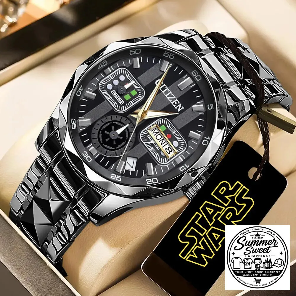 Star Wars Inspired Stainless Steel Quartz Watch with Date Display
