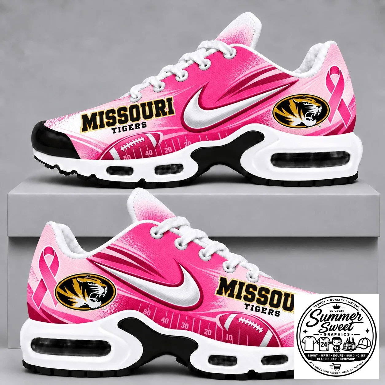 Missouri Tigers Breast Cancer Awareness Pink Football Field Sneakers