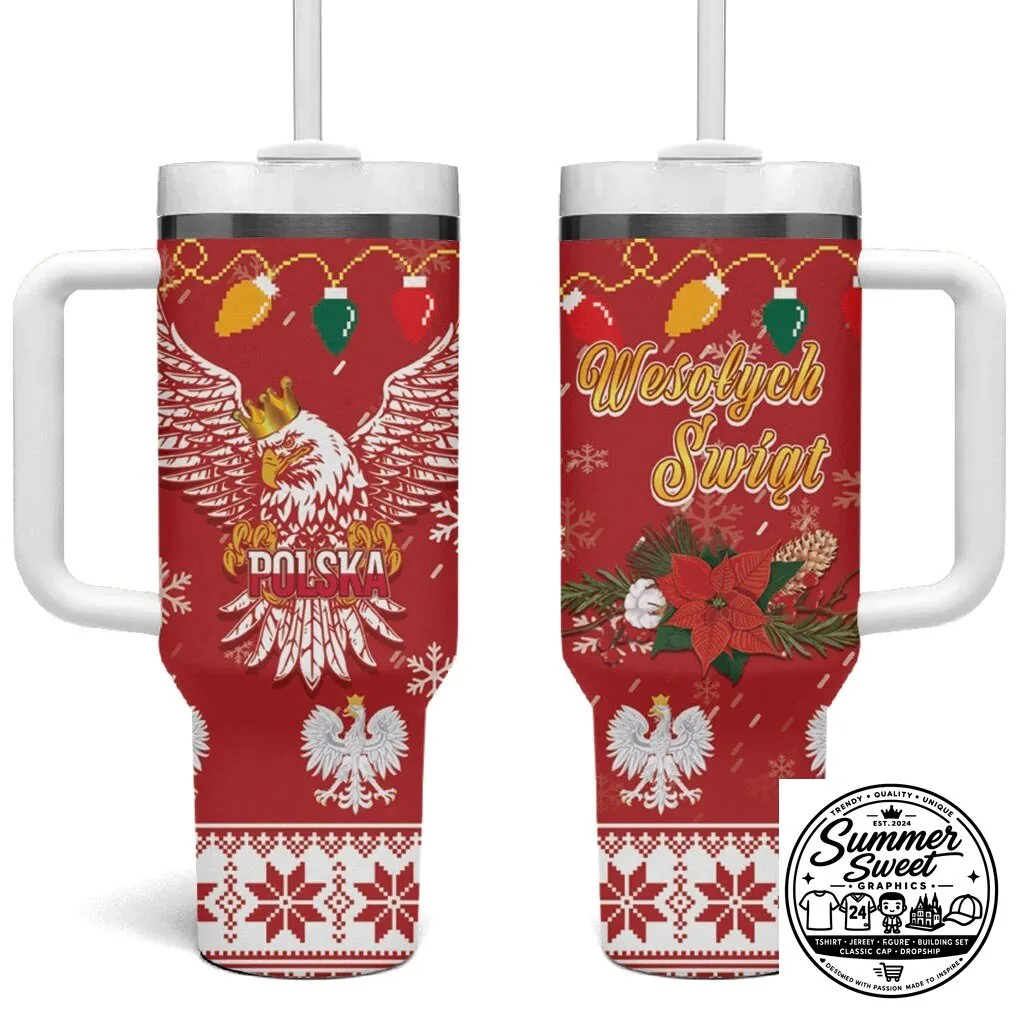 Poland Christmas White Eagle Wesołych Świąt Winter Holiday Tumbler with Handle