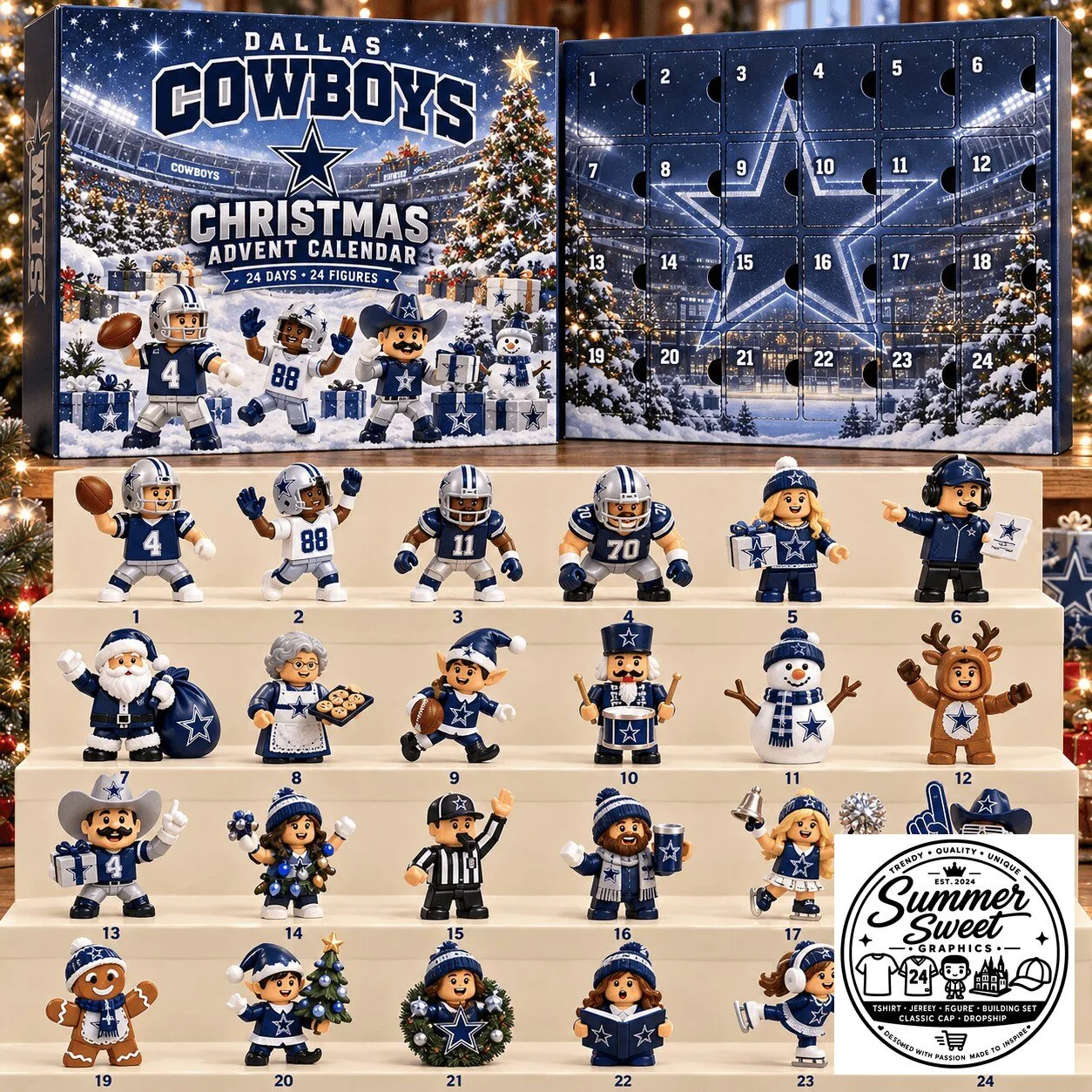 Dallas Cowboys Christmas Advent Calendar 24 Days 24 Figures NFL Football Holiday Gift