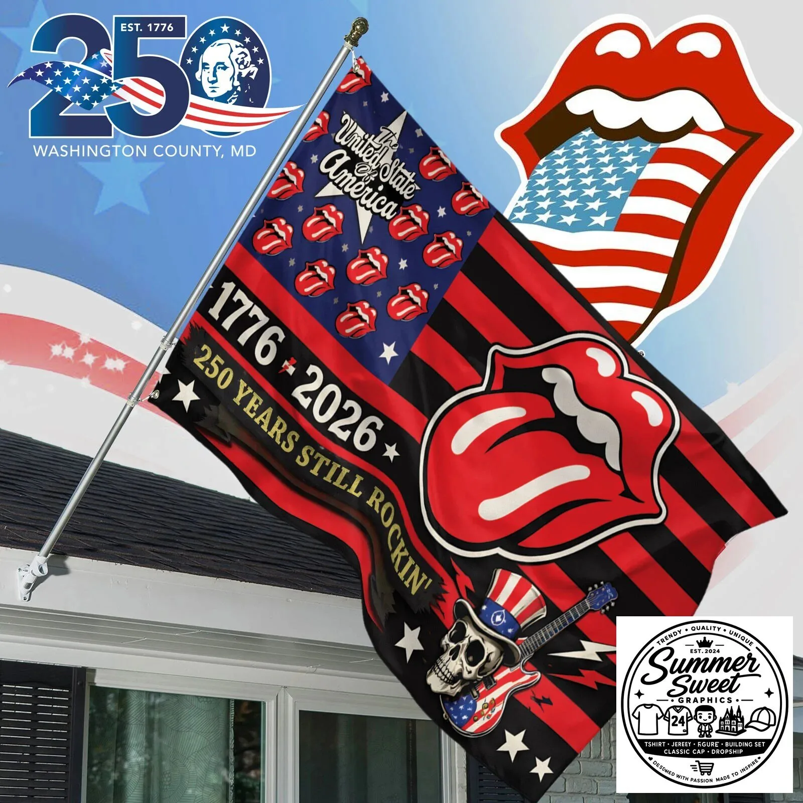 The Rolling Stones 250 Years Still Rockin' United States of America Flag