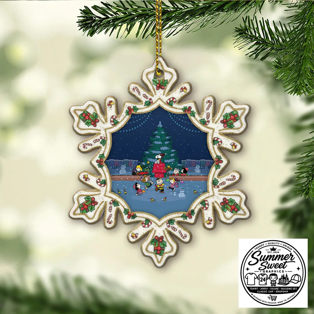 Snoopy and Friends Christmas Tree Ice Skating Snowflake Christmas Ornament