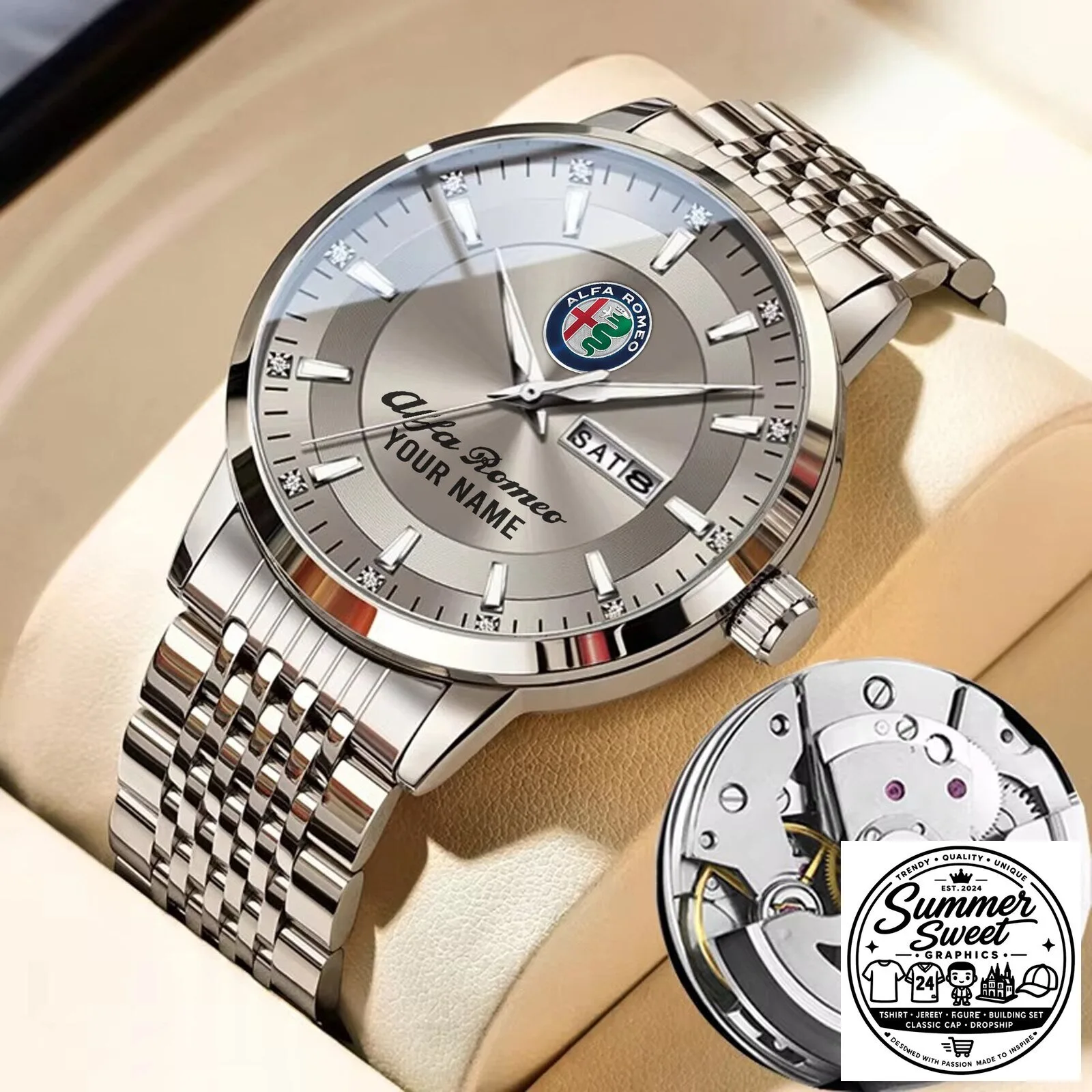 Alfa Romeo Custom Name Elegant Fashion Design Men's Stainless Steel Watch