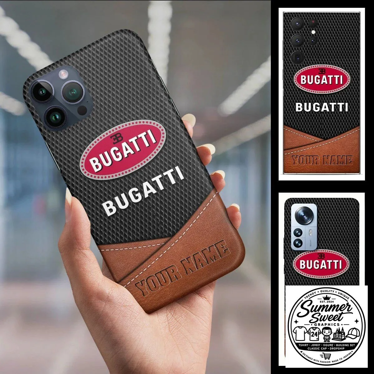 Bugatti Custom Name Luxury Car Brand Design Black And Brown Phone Case